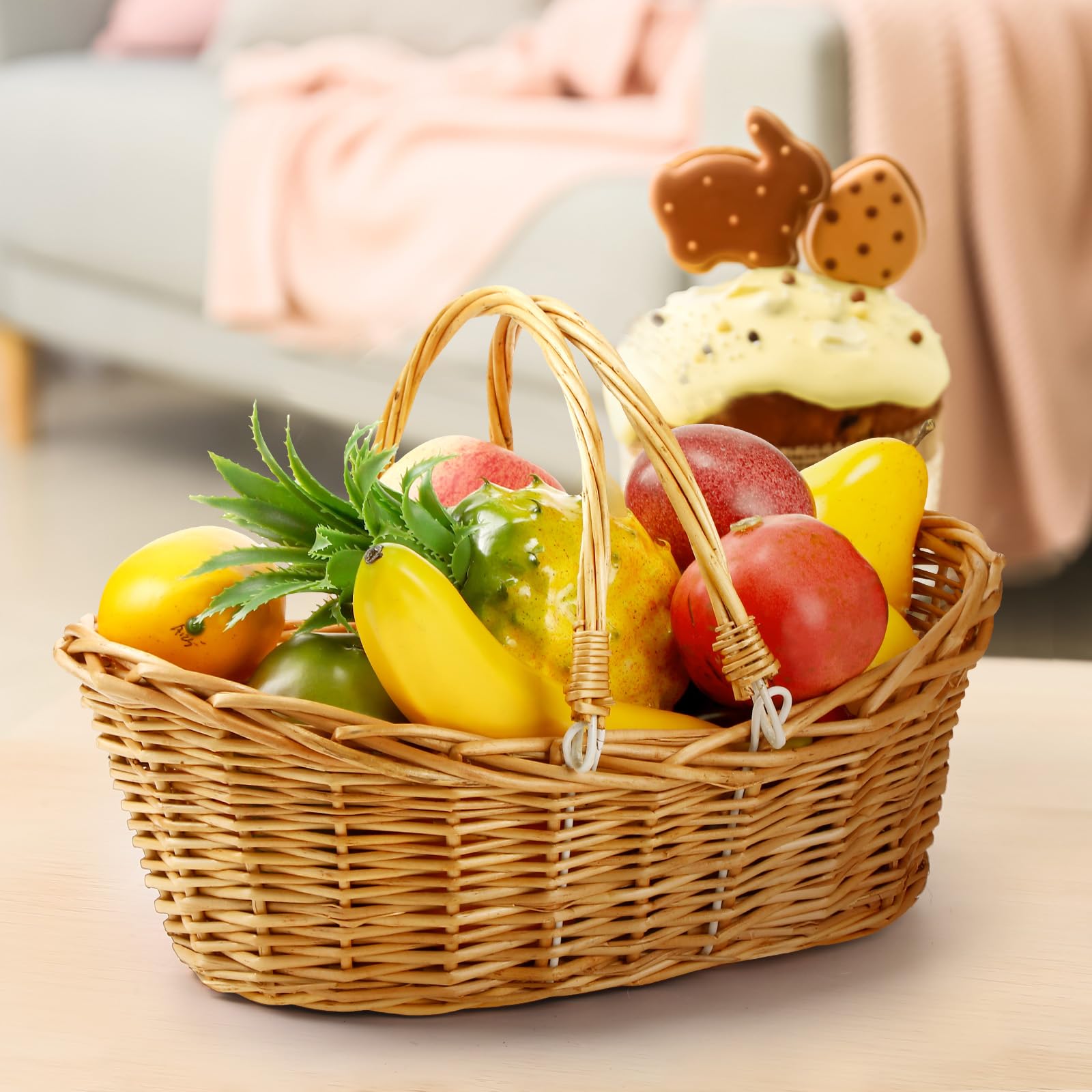 6-Piece Wicker Picnic Basket Set with Handles - Handwoven Harvest Baskets for Storage, Picnics, Easter, Weddings & Home Organization - Light Brown Woven Hampers for Egg Gathering, Candy Display & Floral Decor