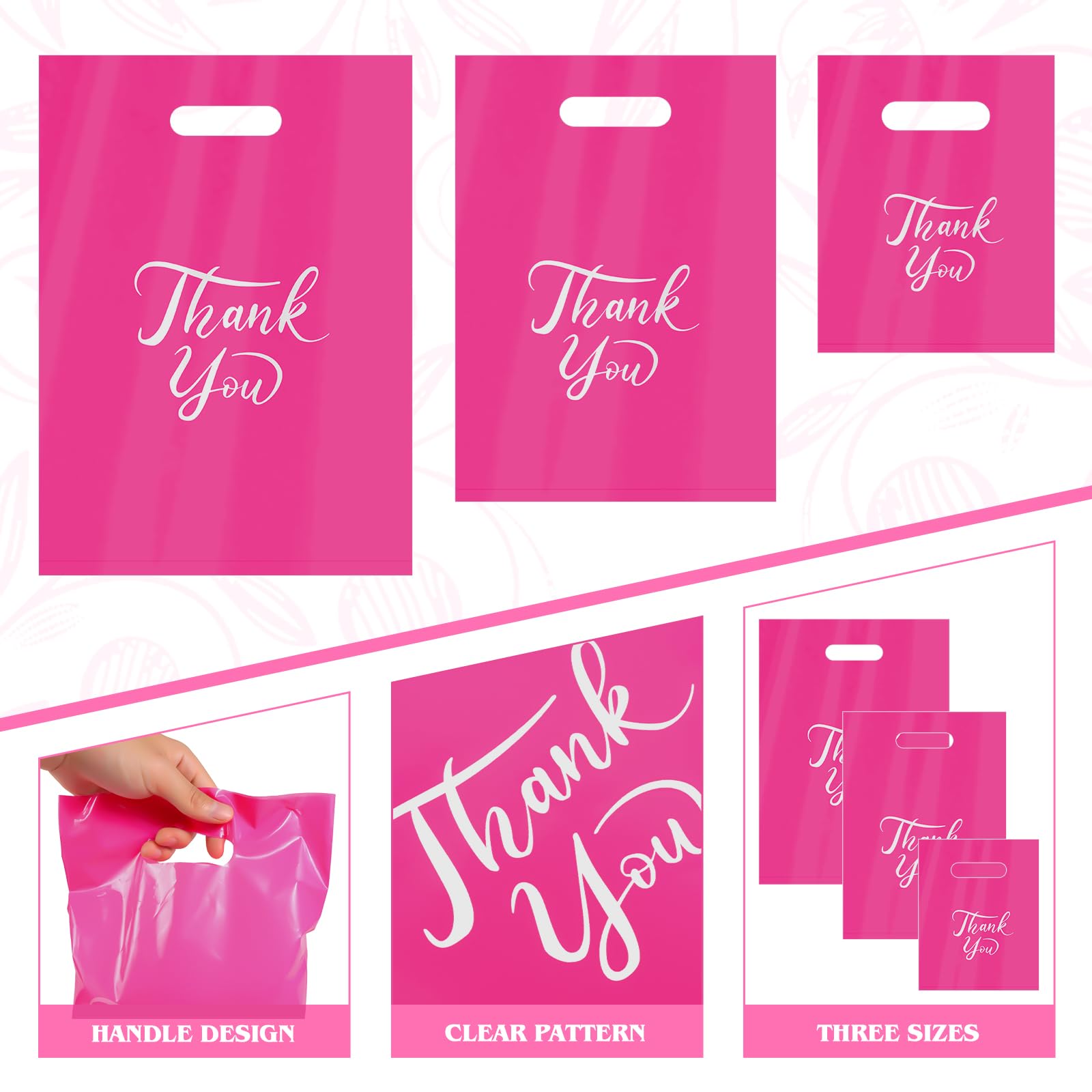 300 Pcs Thank You Merchandise Bags - 3 Sizes Small Business Shopping Bags with Handles, Plastic Gift Bags for Retail, Bulk Wedding Party Favors & Goodie Bags - Perfect for Store Packaging, Events & Wholesale Distribution