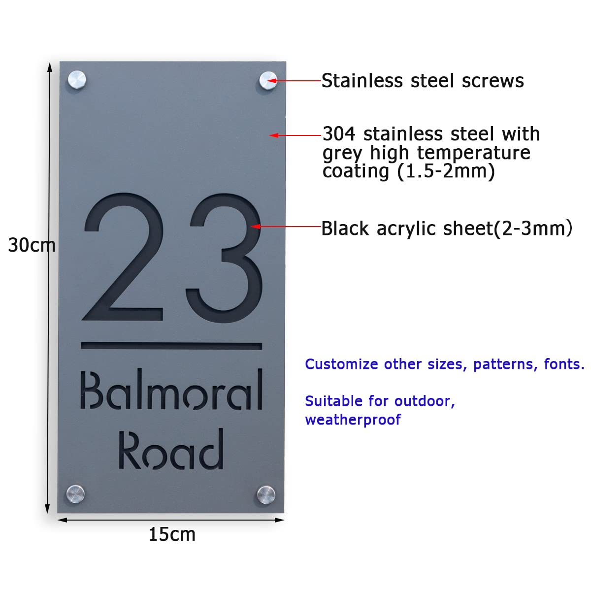 Custom 304 Stainless Steel Modern House Numbers - Personalized Outdoor Address Plaque Sign for Home, Mailbox & Front Door | Durable Weatherproof Design for Houses, Apartments & Office Buildings