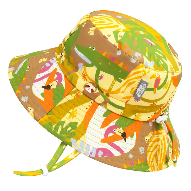Jan + Jul Aqua Dry Bucket Sun Hat for Kids - UPF 50+ UV Protection, Quick-Dry & Lightweight - Jungle Friends Design - Perfect for Beach, Pool & Outdoor Adventures
