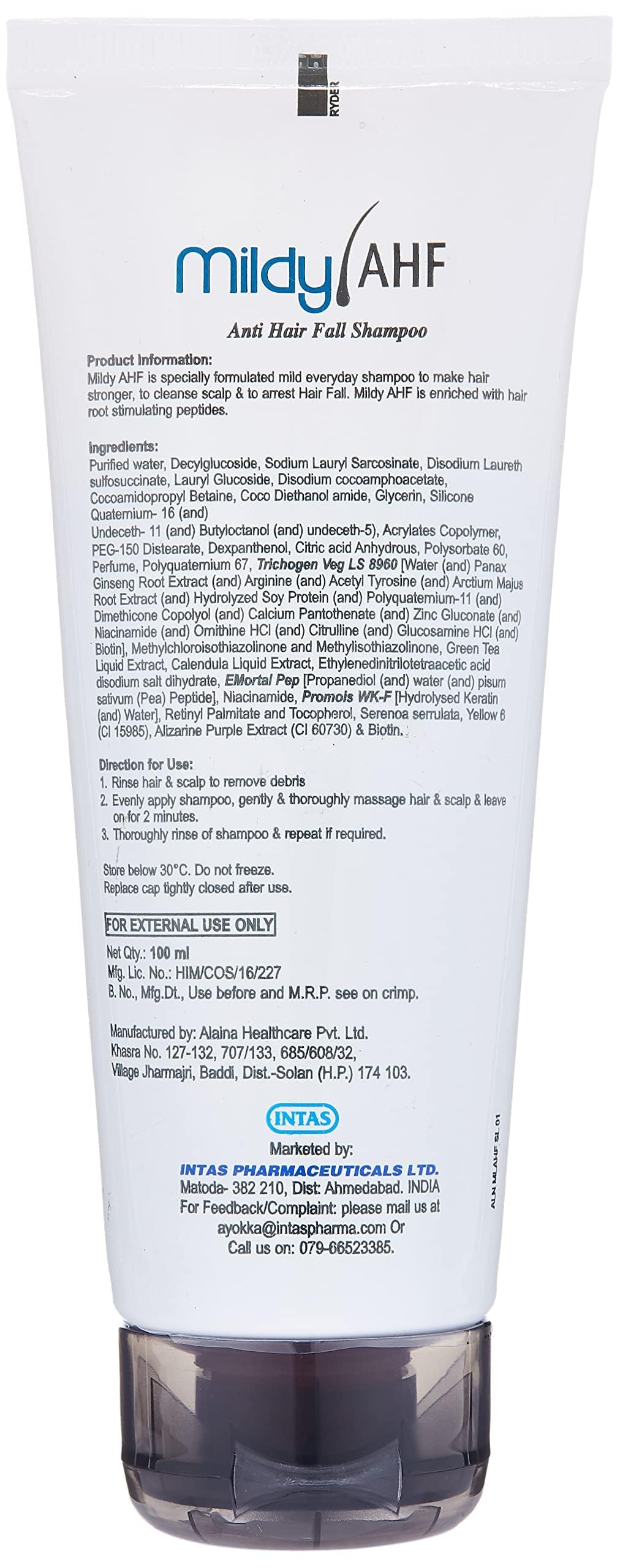 Mildy AHF Anti Hair Fall Shampoo 100ml - Gentle Hair Loss Prevention & Scalp Care for Men & Women - Perfect for Daily Use & Thinning Hair Treatment