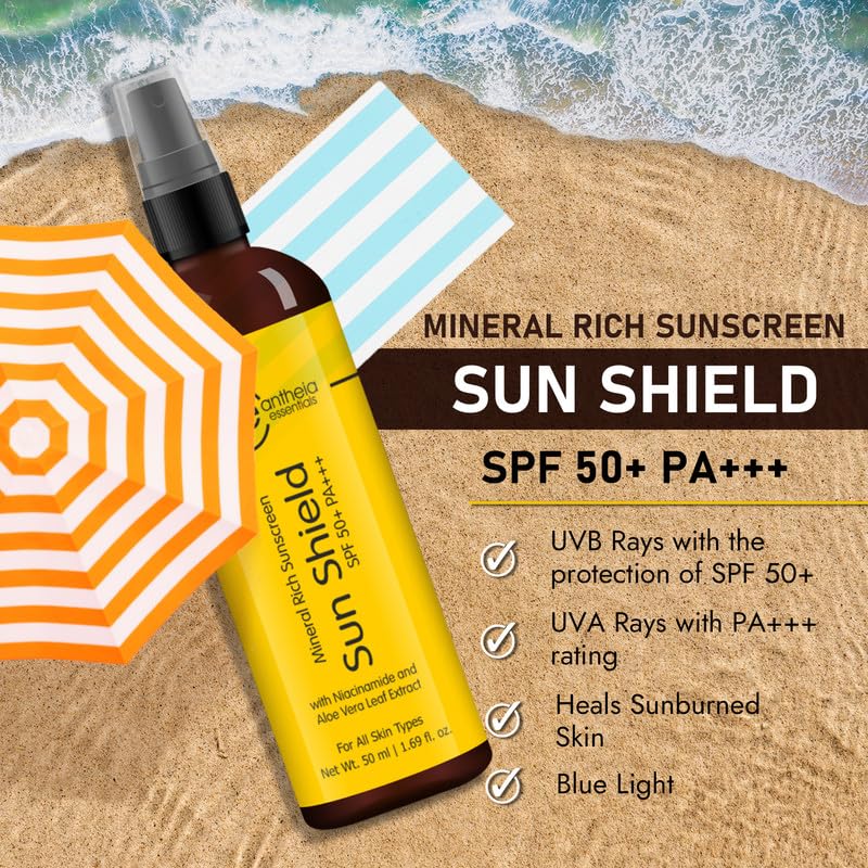 Antheia Essentials SPF 50 PA+++ Sunscreen for Women - Broad Spectrum Protection, No White Cast, Sensitive Skin Friendly with Dewy Finish - 50ml | Daily Face Moisturizer for Outdoor Activities, Beach & Travel