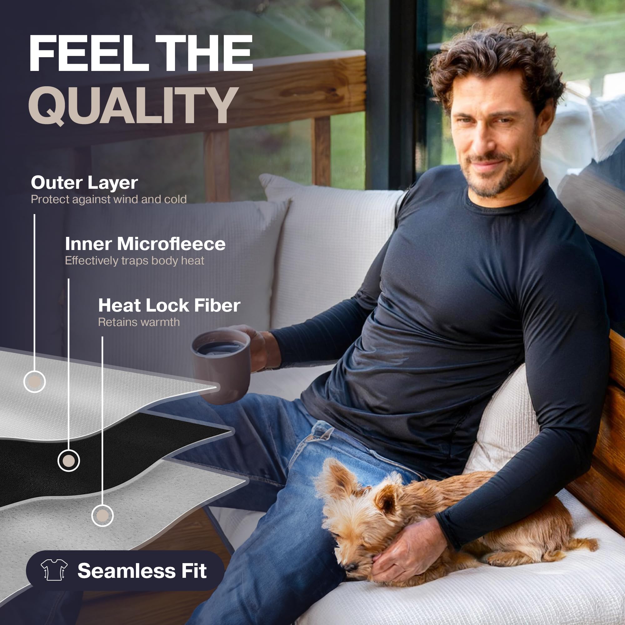 ThermoJohn Men's Long Sleeve Thermal Compression Shirt - Base Layer for Cold Weather - Perfect for Hiking, Skiing & Winter Outdoor Activities
