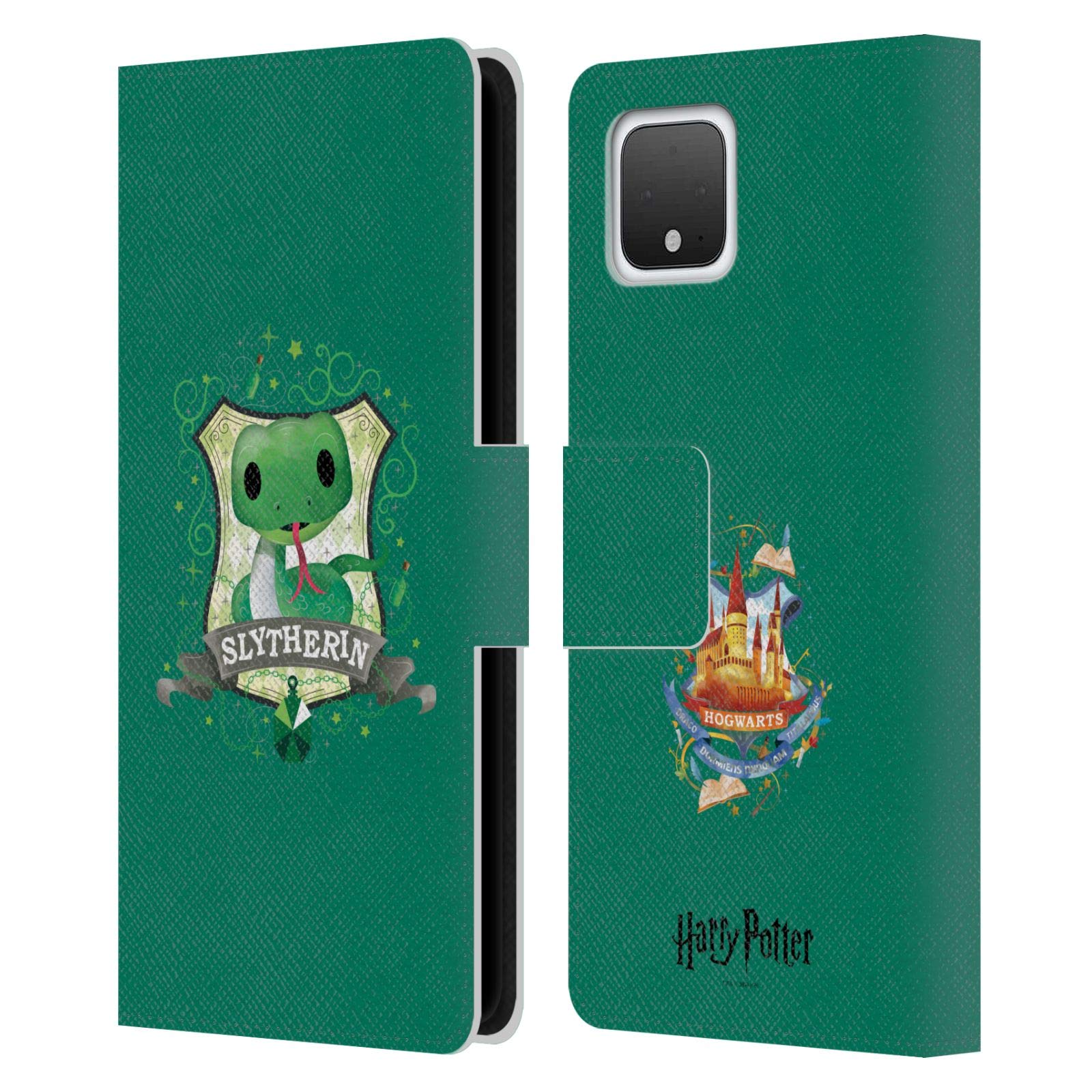 Harry Potter Slytherin Deathly Hallows II Leather Book Wallet Case Cover for Google Pixel 4 - Officially Licensed by Head Case Designs, Perfect for Fans and Daily Use