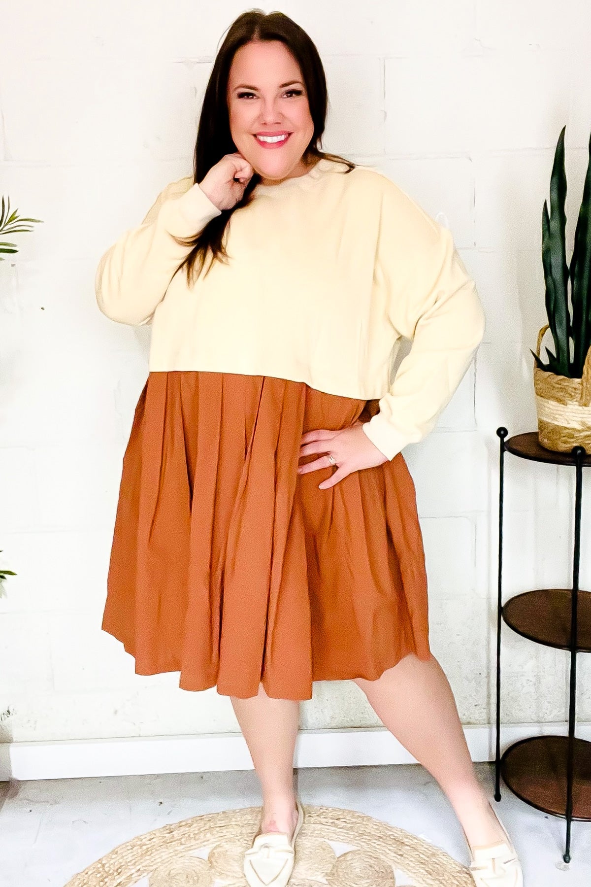 Stylish Bedazzled Cream & Rust Pleated Skirt - French Terry Cotton Dress for Women | Casual & Party Wear | Perfect for Date Nights, Office Outfits & Special Occasions