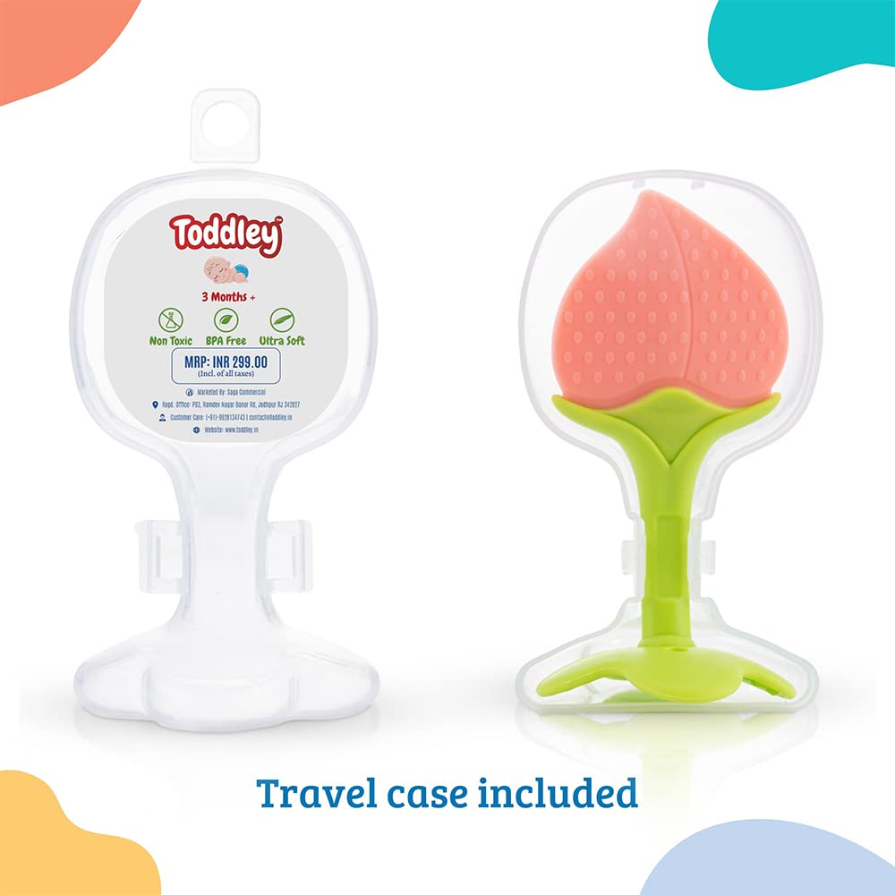 Toddley Silicone Baby Teether with Storage Box - Non-Toxic BPA-Free Teething Toy for Newborns & Infants (Baby Pink, 1-Pack) | Perfect for Soothing Sore Gums at Home or On-the-Go