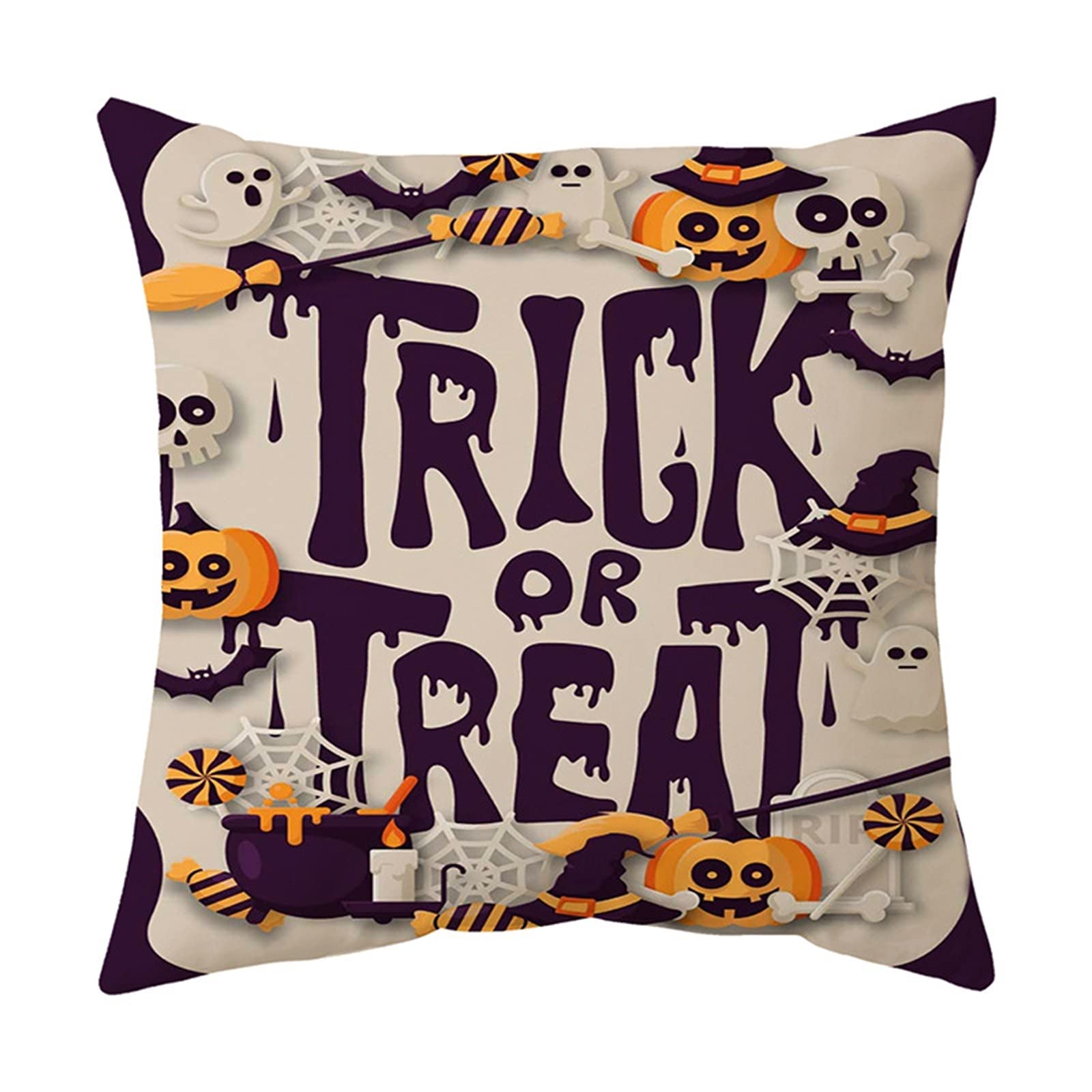 Halloween Pillow Covers 18x18 Inch - Spooky Trick or Treat Pumpkin Throw Pillow Cases for Couch & Sofa Decor - Rustic Linen Halloween Decorations - Perfect for Living Room, Bedroom & Seasonal Home Decor