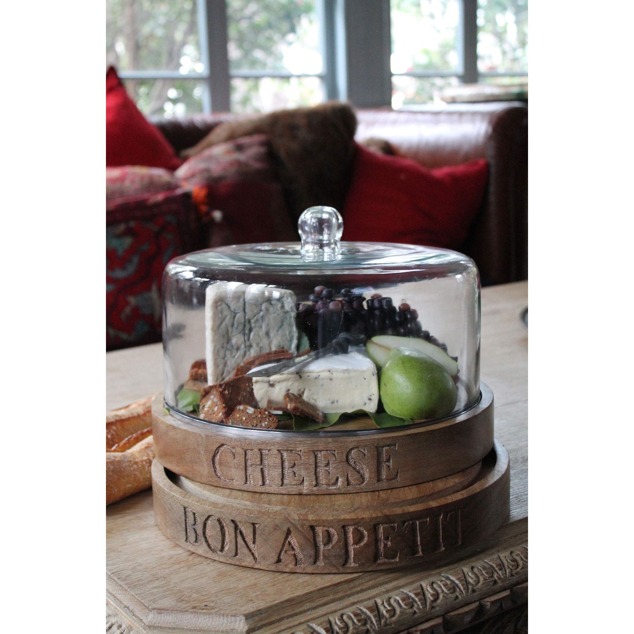 Elk Lighting TRAY044 Natural Wood Tray and Cloche Set - Perfect for Farmhouse Dining Table Centerpiece, Rustic Home Decor, and Wedding Dessert Display