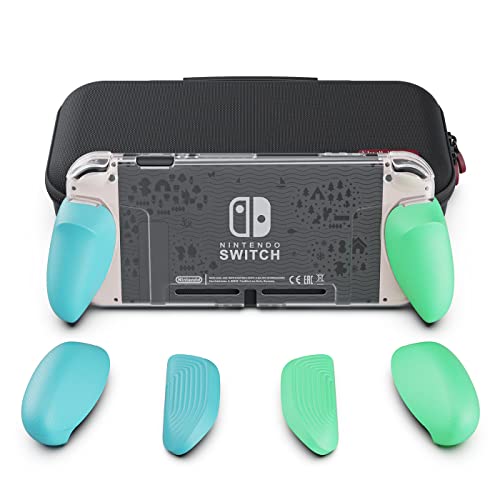 Skull & Co. GripCase Crystal Bundle - Transparent Protective Cover with Interchangeable Grips for Nintendo Switch (Fits All Hand Sizes) - Dockable Case Compatible with Animal Crossing Edition - Perfect for Gaming Comfort and Console Protection