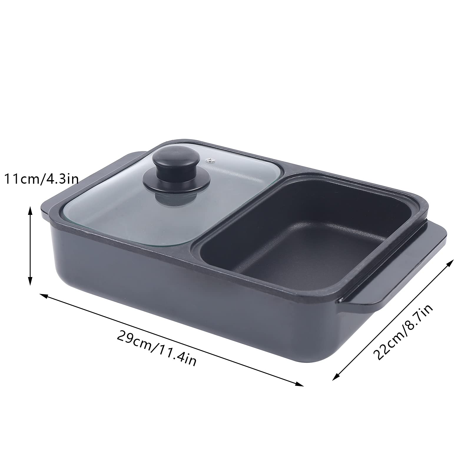 2-in-1 Electric Grill and Hot Pot - Smokeless Indoor Griddle & Portable Non-Stick Teppanyaki Pan with Adjustable Temperature (1200W) - Perfect for Family BBQs, Camping, Dorm Cooking & Party Entertaining (Black)