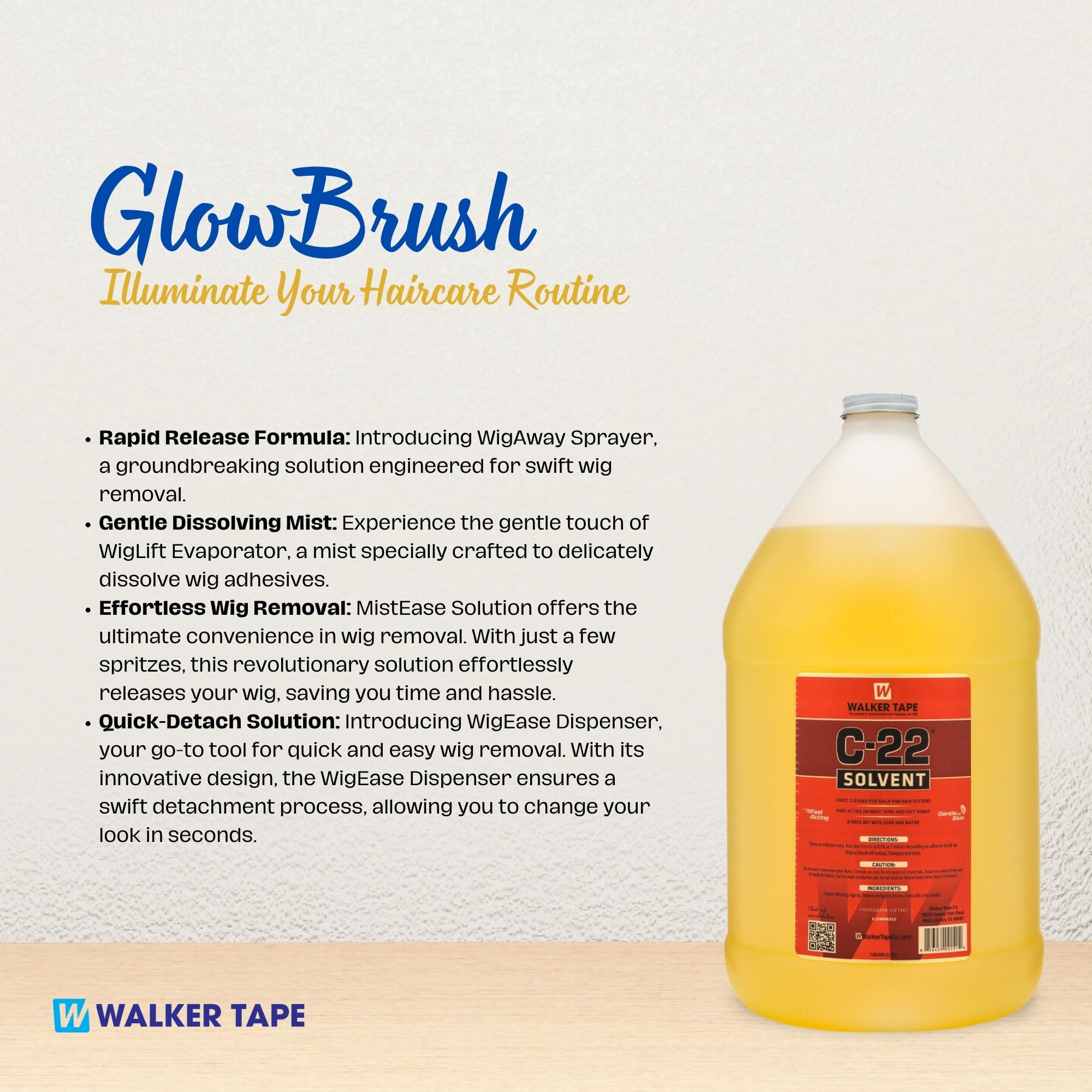 C-22 Solvent Spray for Adhesive & Tape Removal - 128 Fl Oz Hair Extension & Wig Glue Remover - Citrus Scent, BPA Free - Perfect for Salon, Home & Professional Hair Styling