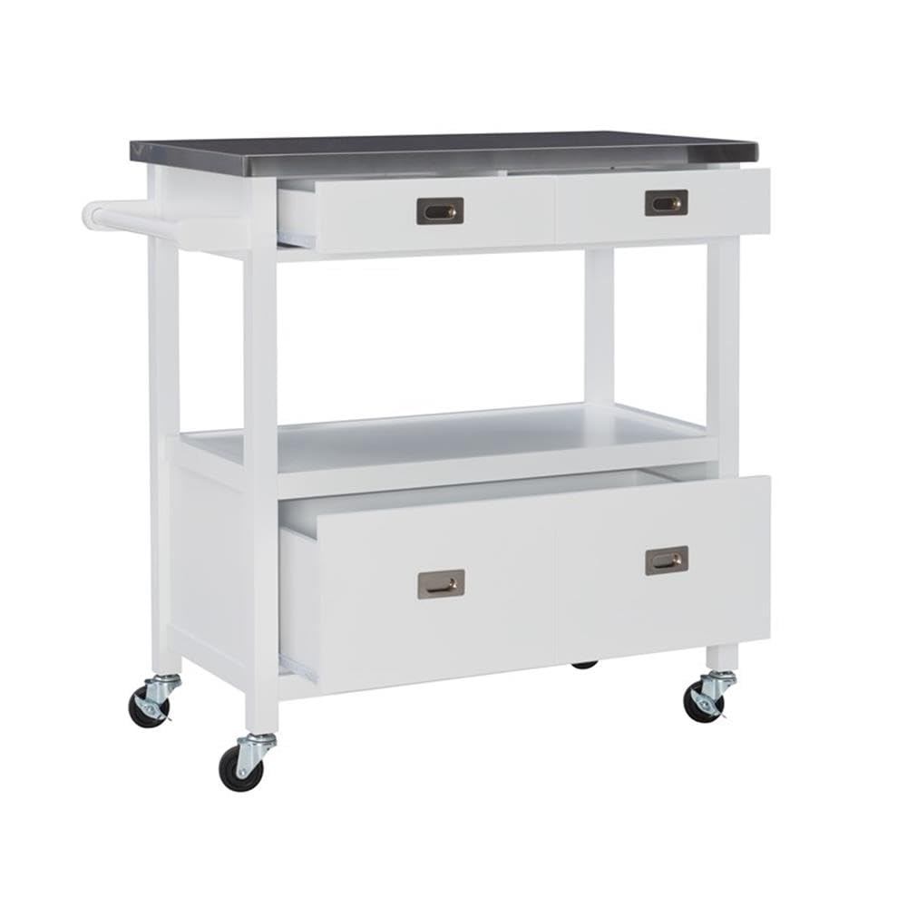 Glossy White Transitional Wood Kitchen Cart - Rolling Island with Storage for Small Spaces, Perfect for Dining & Food Prep