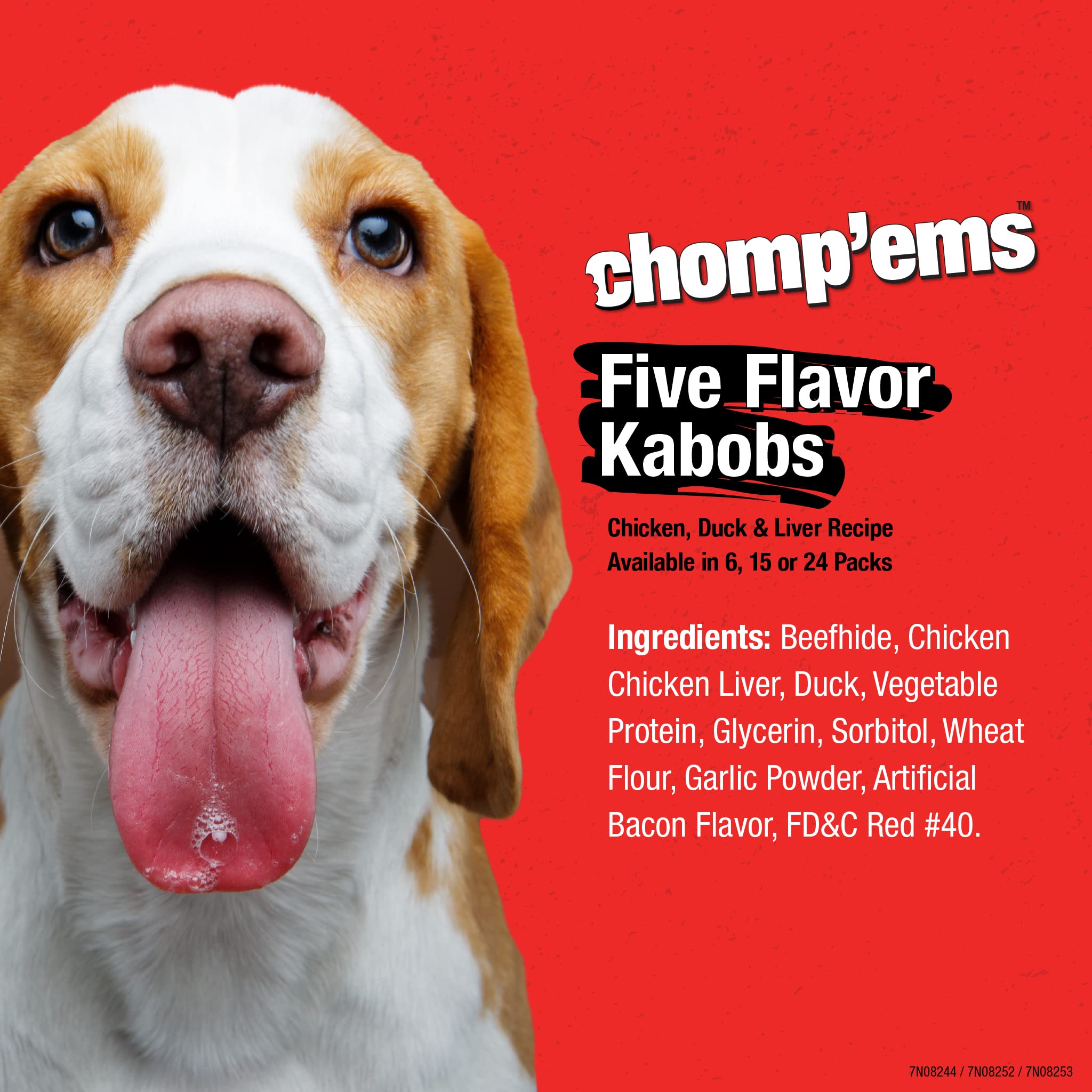 CHOMP 'EMS Five Flavor Kabobs Dog Treats - Beefhide Chewsticks for Dogs - High Protein Dental Chews, 24 Count - Perfect for Training, Teething Puppies & Aggressive Chewers
