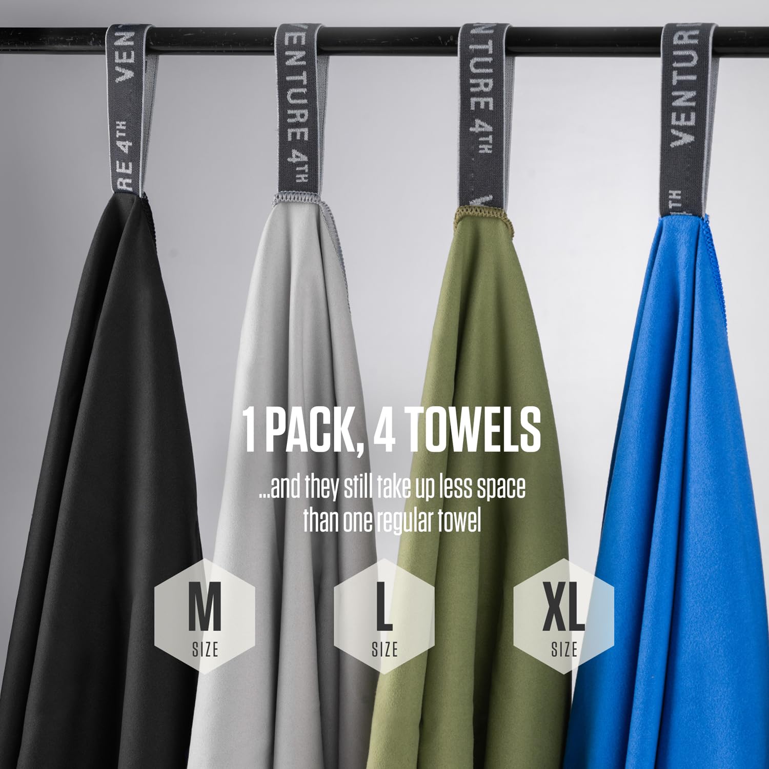 VENTURE 4TH - 4 Pack Extra Large Quick Dry Microfiber Towels for Travel, Camping, Hiking, Gym | Ultra Absorbent, Lightweight & Fast Drying | Compact & Portable for Backpacking, Beach, Swimming & Sports Activities