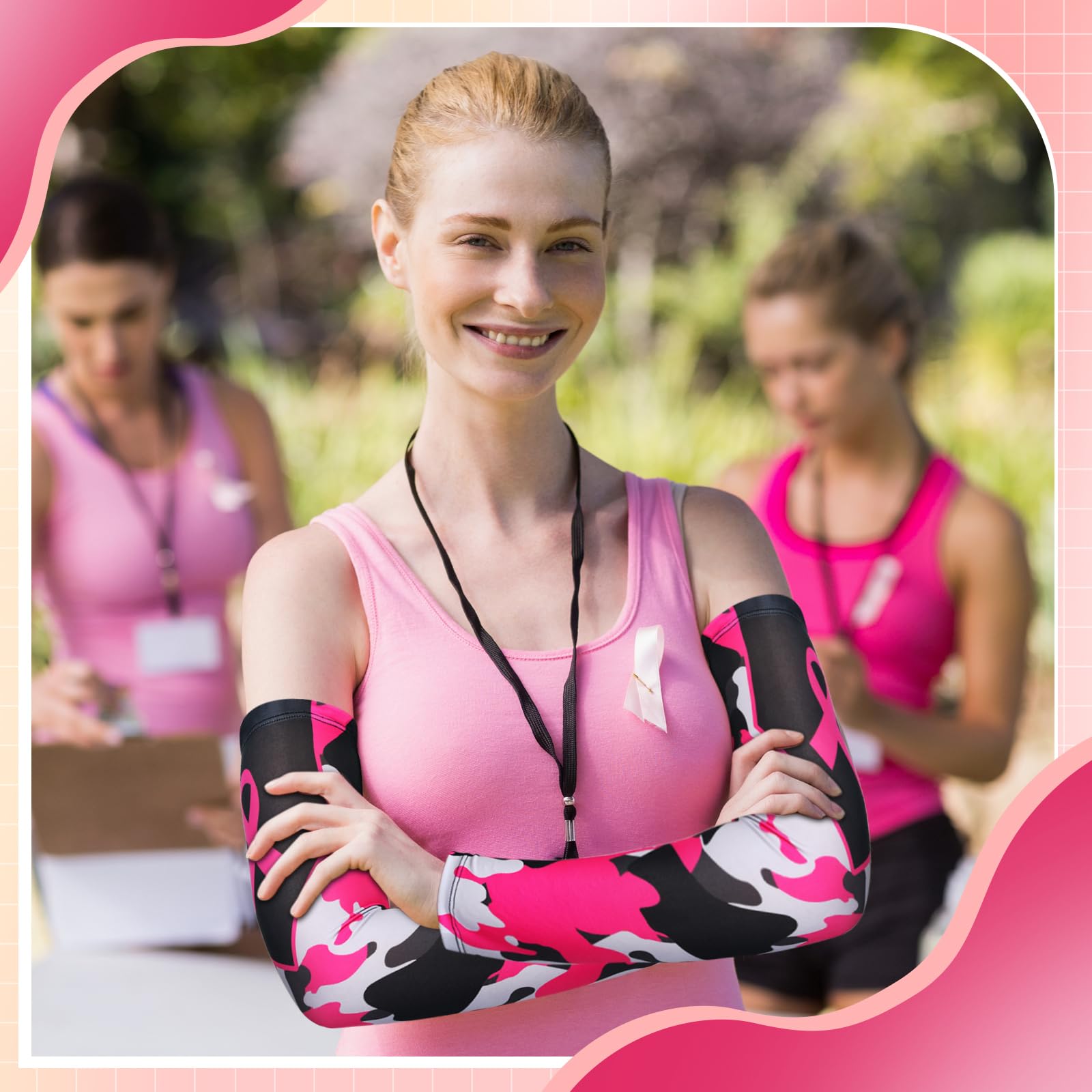 2 Pairs Breast Cancer Awareness Arm Sleeves - Pink Ribbon UV Protection Compression Arm Covers for Women & Men - Perfect for Running, Cycling, and Outdoor Activities