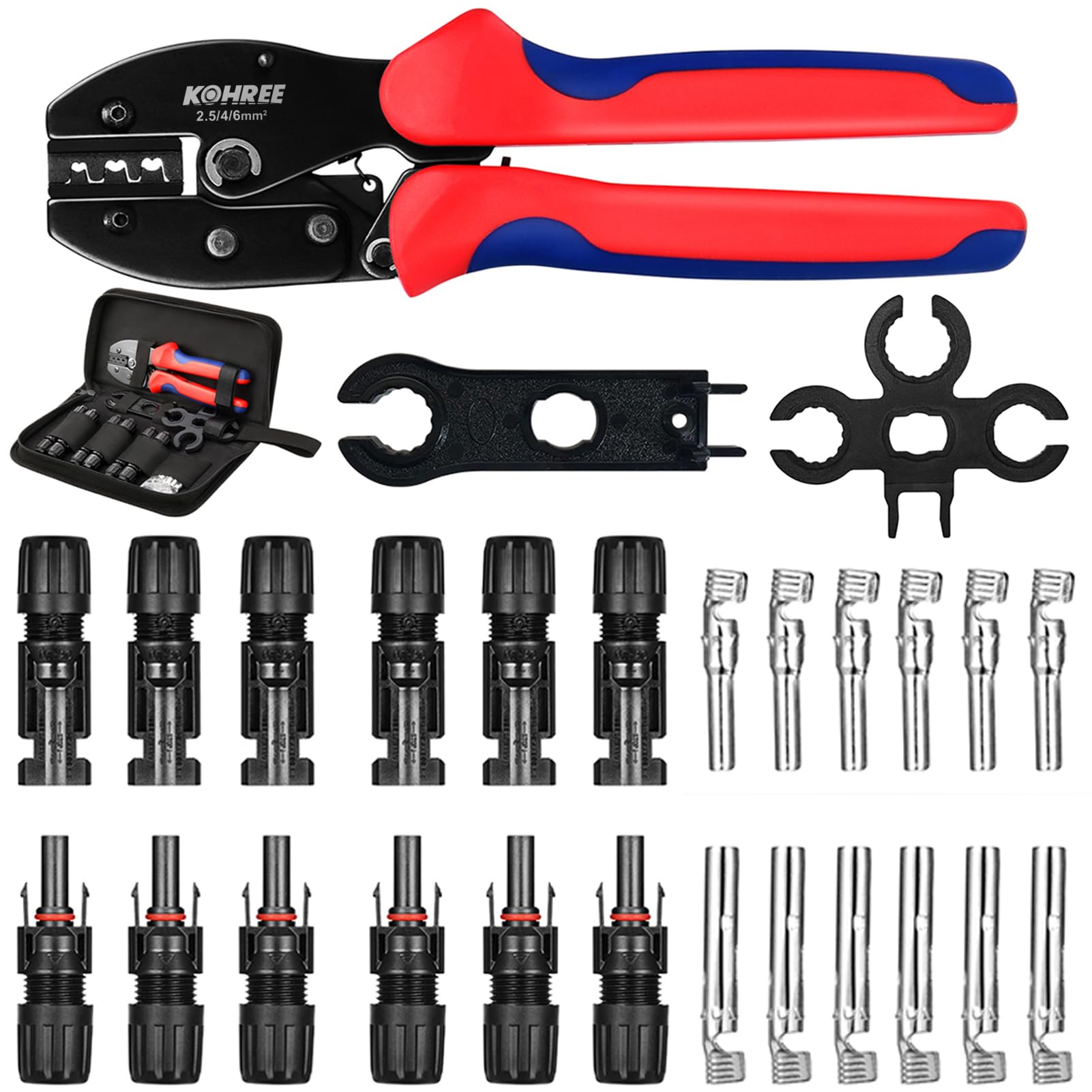 Kohree Solar Crimper Tool Kit - 12 Pairs MC4 Connectors with 2 Spanner Wrenches & 1 Wire Crimper for 2.5/4/6mm² Solar Panel Cables - Perfect for Solar Panel Installation, Maintenance and DIY Solar Projects