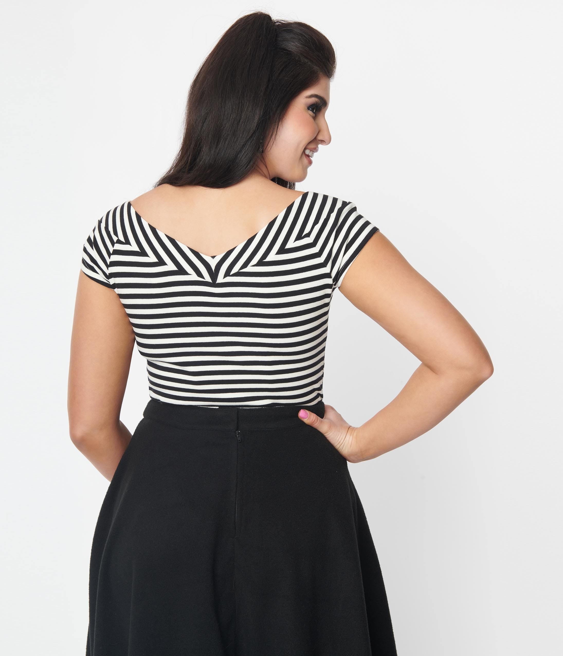 Vintage Black and White Stripe Pumpkin Brooch Deena Top - Retro Fashion Accessory for Fall Outfits, Halloween Costumes & Holiday Parties