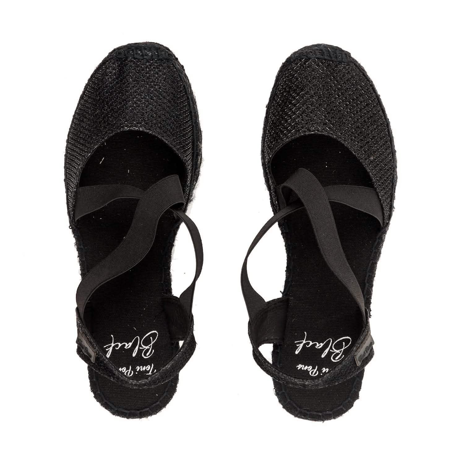Black Metallic Textile Wedge Espadrille Sandals for Women - Saba SBK Comfortable Summer Shoes for Beach, Party & Casual Outings