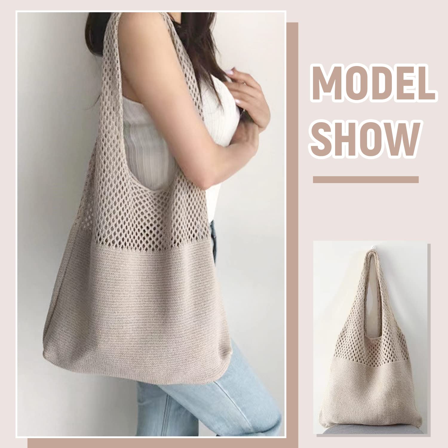 Crochet Mesh Tote Bag for Women - Retro Summer Hobo Shoulder Bag with Flower Knit Design, Casual Beach Purse for Shopping, Travel & Outdoor Activities