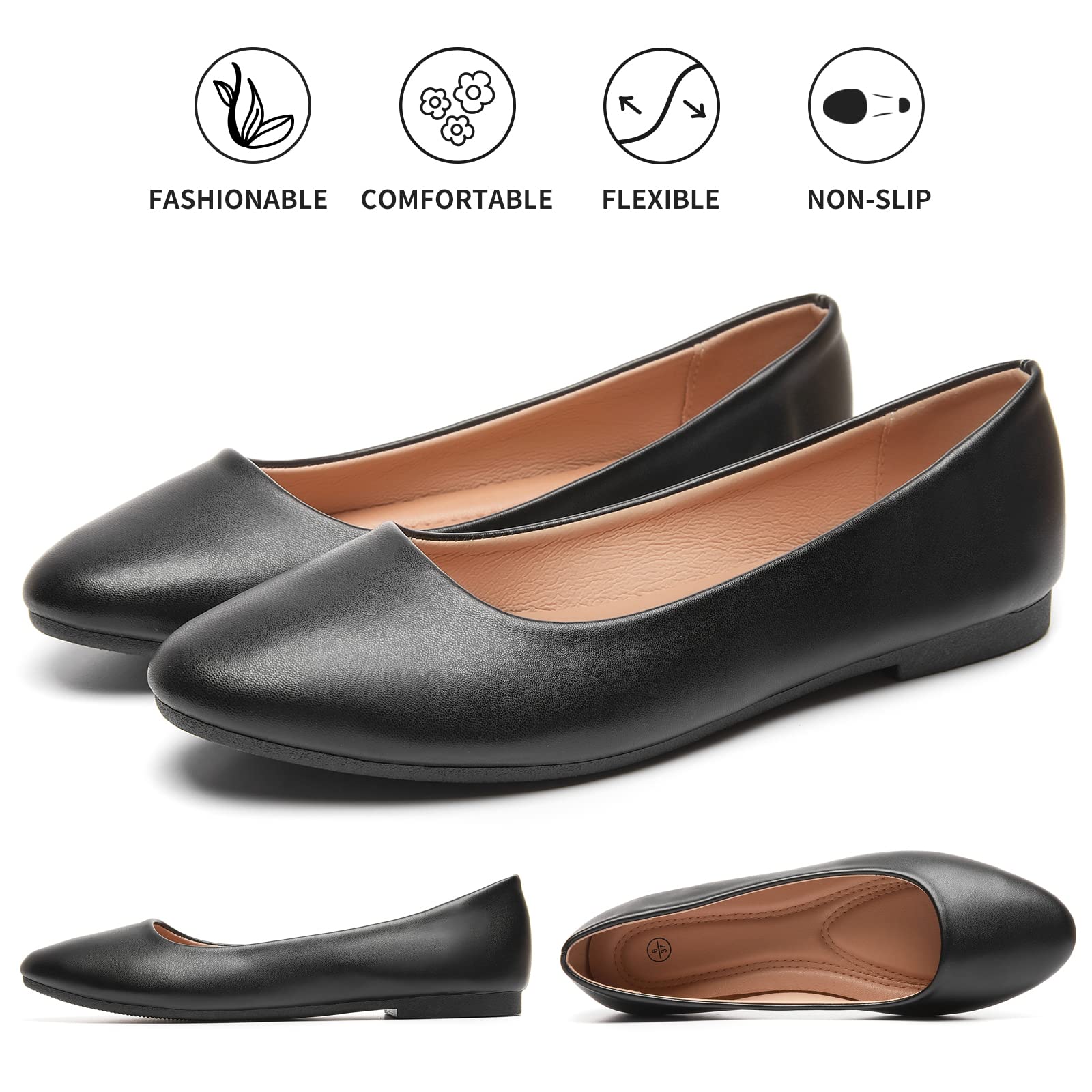 Hash Bubbie Women's Ballet Flats - Comfortable PU Leather Slip-On Dress Shoes for Women | Perfect for Office, Wedding & Casual Wear