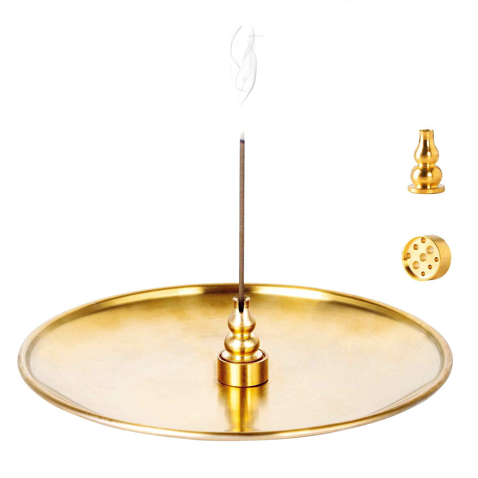 3 in 1 Brass Incense Burner - 6.7 Inch Metal Gourd-Shaped Ash Catcher for Incense Sticks, Coils & Cones - Meditation, Yoga & Home Decor Accessory - Perfect for Relaxation, Aromatherapy & Spiritual Practices