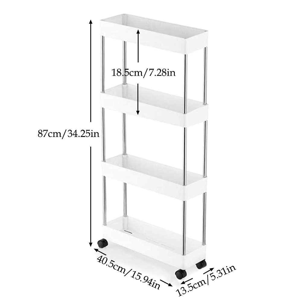 4-Tier Slim Rolling Storage Cart with Slide-Out Shelves & Wheels - Space-Saving Organizer for Bathroom, Kitchen, Bedroom, Laundry & Narrow Spaces | Perfect for Small Apartments, Dorm Rooms & Closet Organization