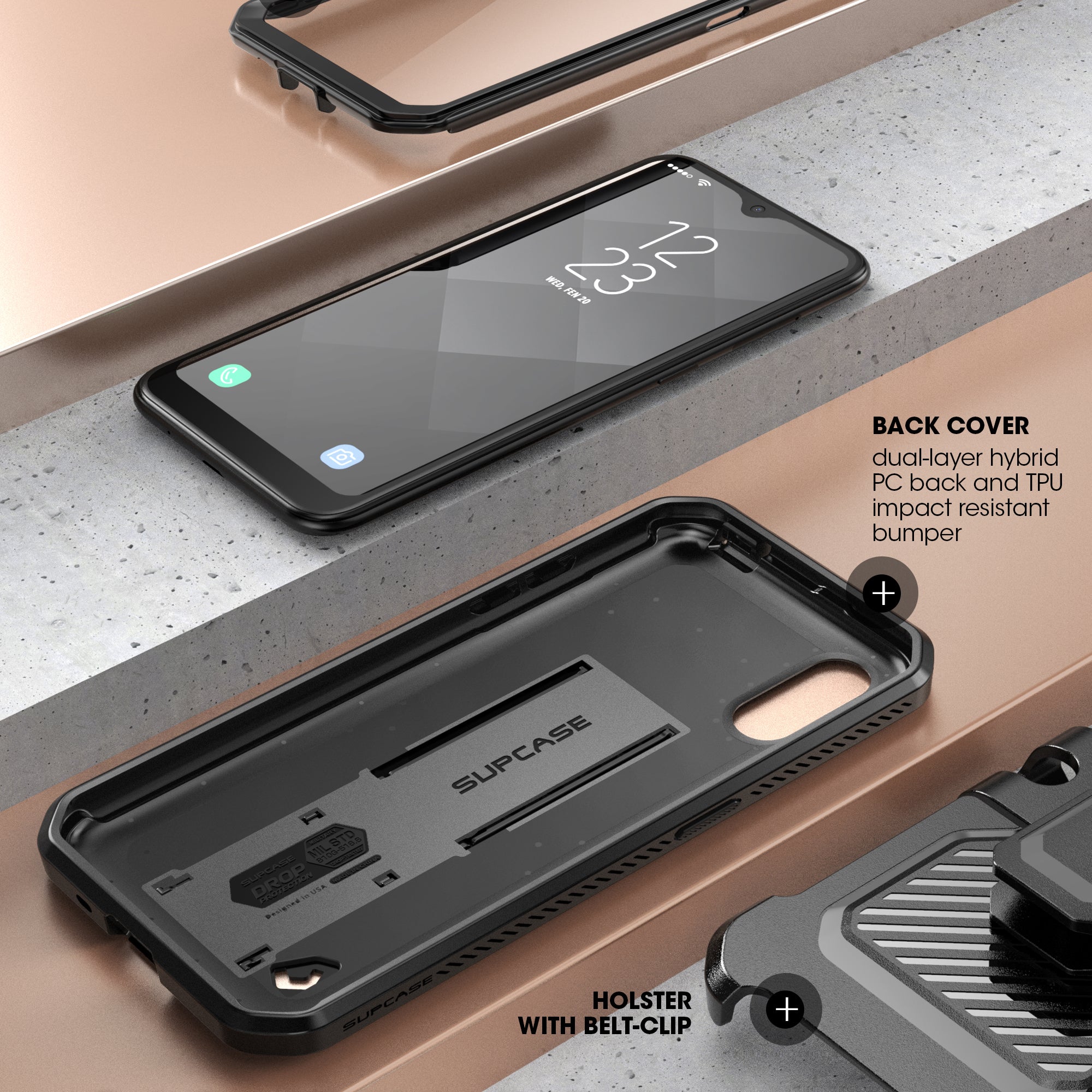 Samsung Galaxy A01 Unicorn Beetle Pro Rugged Holster Case - Heavy Duty Shockproof Cover with Belt Clip - Perfect for Construction, Outdoor Adventures & Everyday Protection (Black)