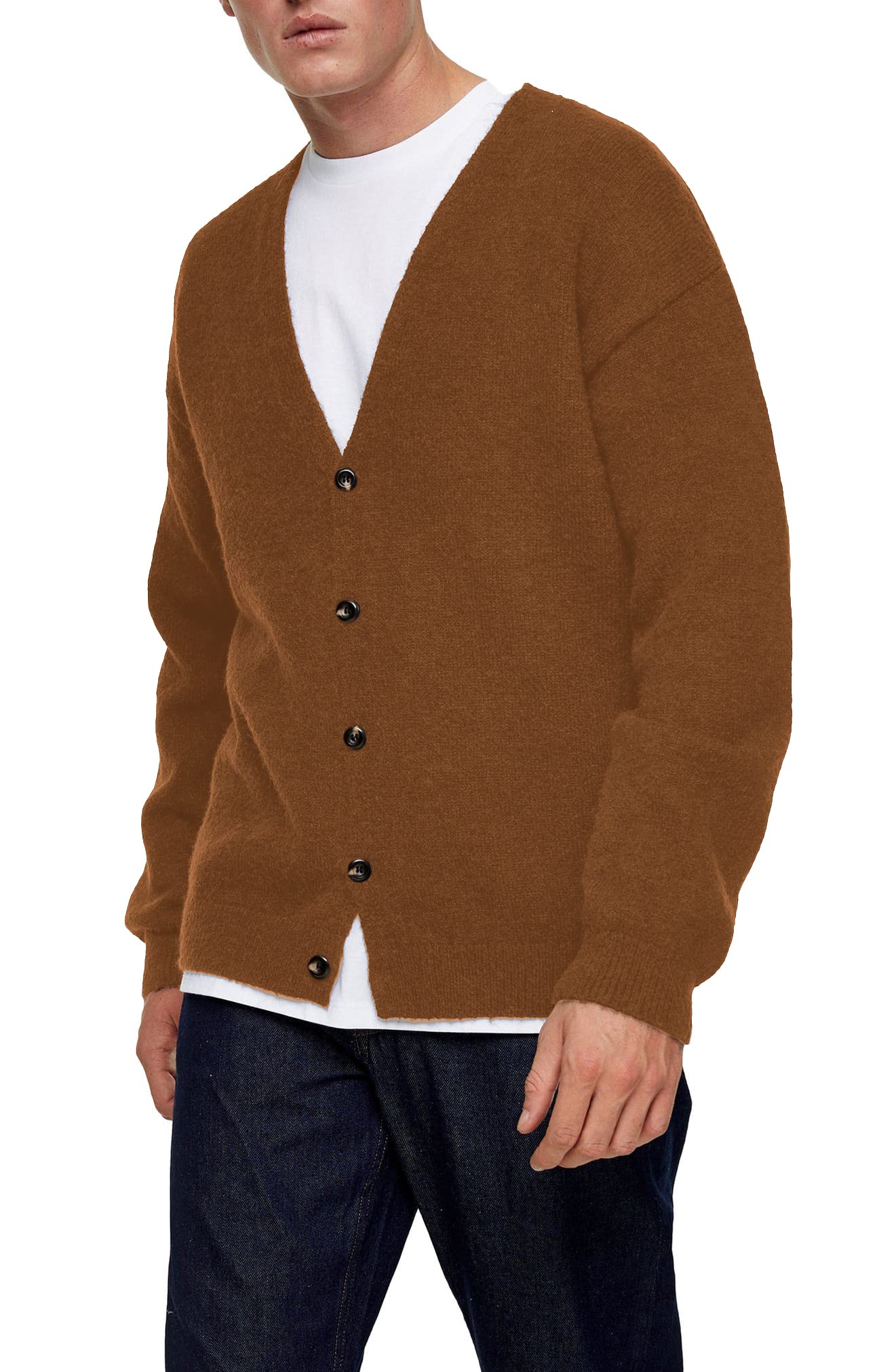 Shanfetl Men's Lightweight Knit Cardigan Sweater - Single-Breasted V-Neck Open Front Pullover for Casual Wear & Layering in Fall/Winter