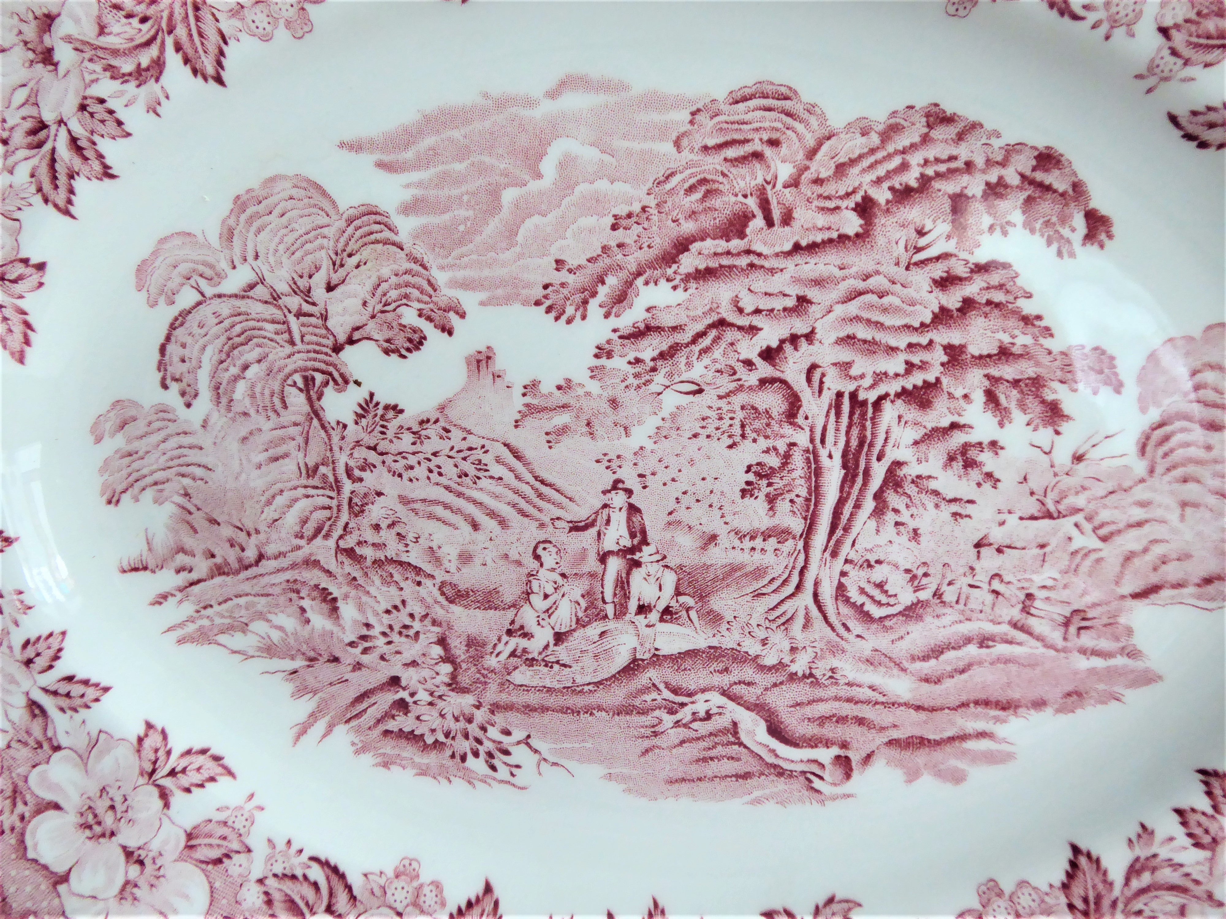 Vintage Wedgwood Ironstone Platter - Woodland Pink & Red Transferware Oval Dish, E Pattern, 1960s | Perfect for Farmhouse Dining, Tea Parties & Antique Collectors