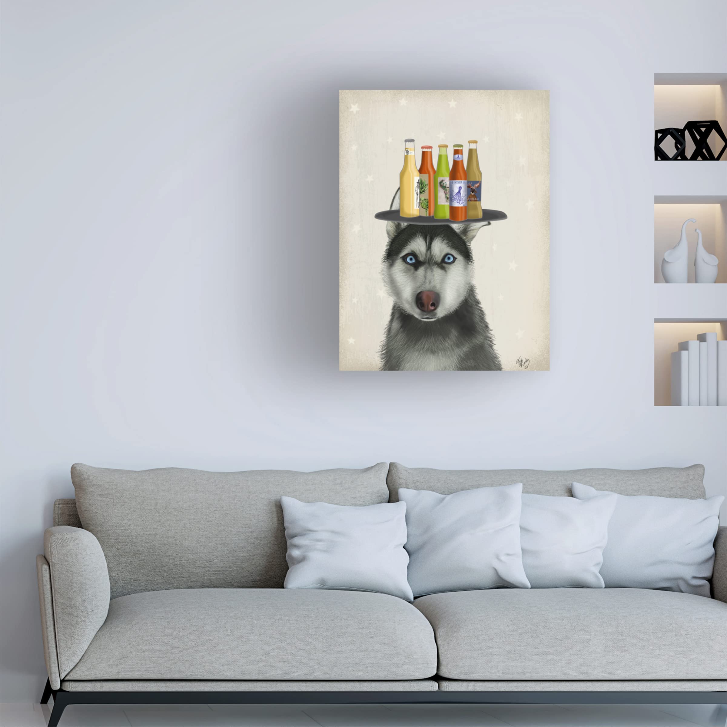 Fab Funky 'Husky 2 Beer Lover' Canvas Wall Art Print - Modern Home Decor for Living Room, Bar & Man Cave - Dog & Beer Enthusiast Gift Idea