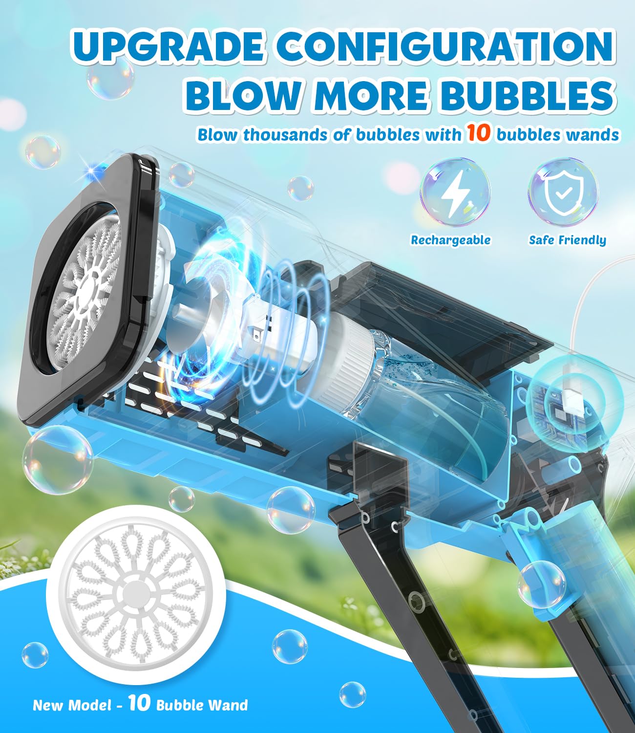 Rechargeable Bubble Blaster Gun for Kids - Automatic Bubble Machine Toy for Toddlers, Boys & Girls Ages 3+ | Outdoor Play, Birthday Party Favors, Easter Basket Stuffers | Fun Summer Backyard & Park Activities Gift