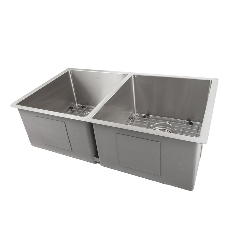 ZLINE Anton 33-Inch Undermount Double Bowl Stainless Steel Kitchen Sink with Bottom Grid (SR50D 33) - Perfect for Modern Kitchens, Dishwashing & Food Prep