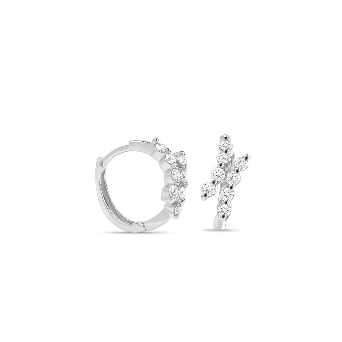 14k White Gold Diamond Double Curve Interlocking Huggie Earrings – Elegant & Secure Hoop Earrings for Everyday Wear, Date Night & Special Occasions