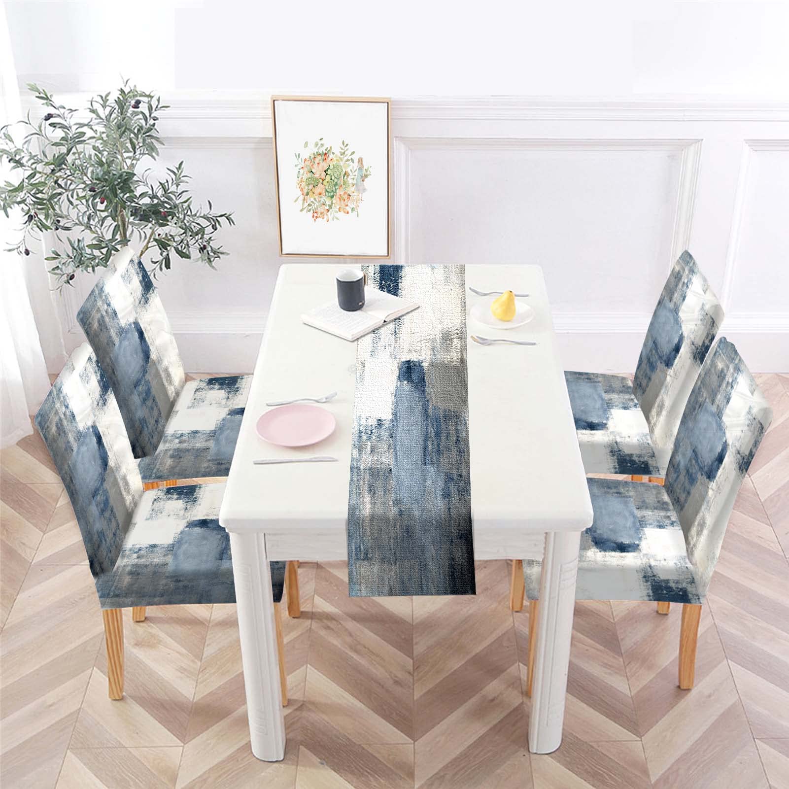 Stretch Blue Chair Covers Set of 4 - Washable Dining Room Protectors for Kitchen & Home Decor