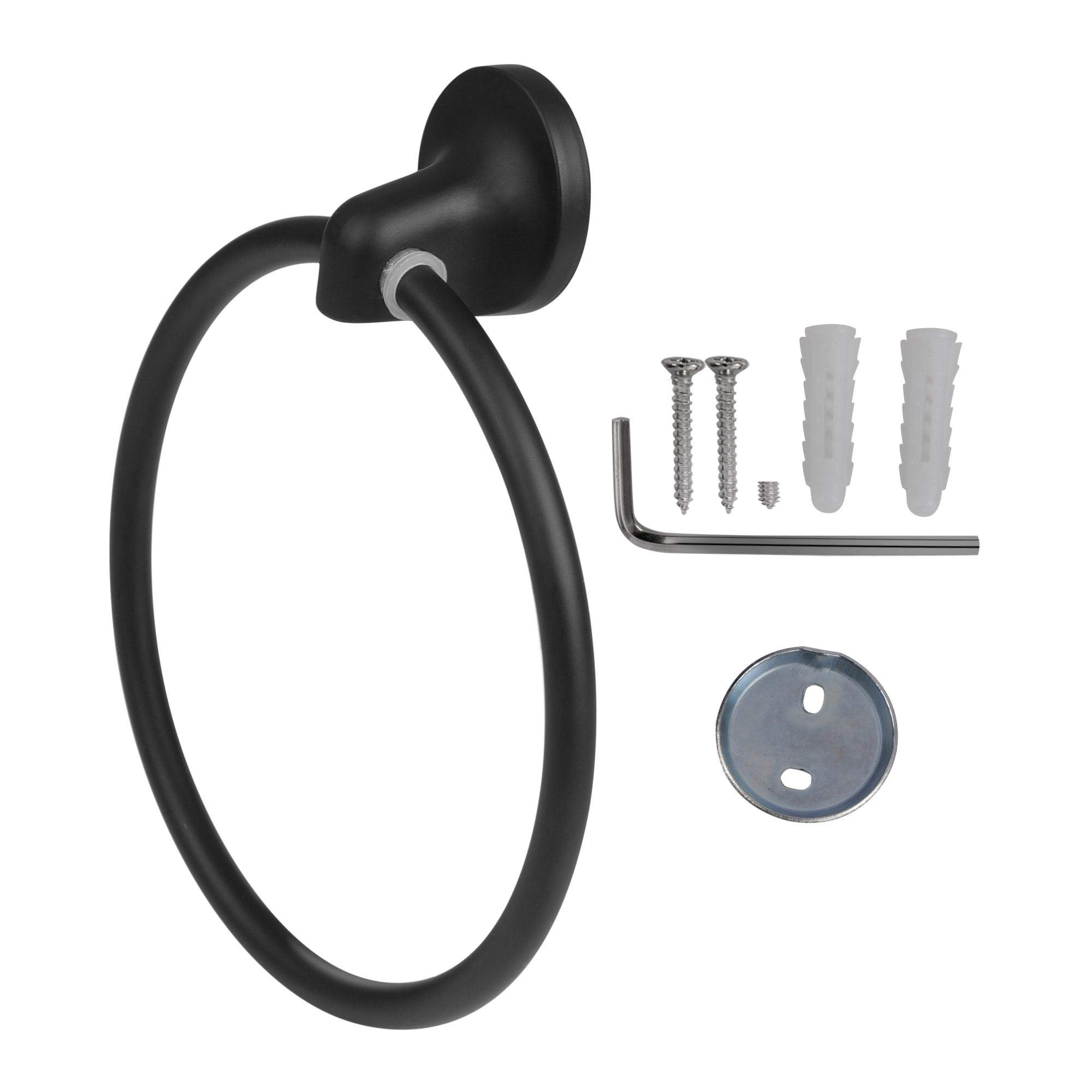 uxcell Matte Black Stainless Steel Towel Ring Holder - Wall Mount Bathroom Towel Rack for Hand & Kitchen Towels - Durable Bath Accessory for Home & Hotel Use