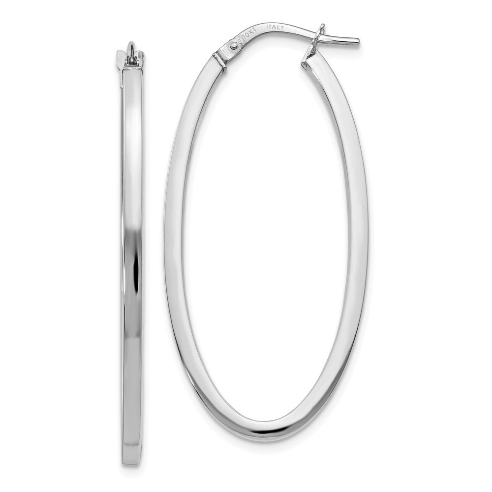 10k White Gold Polished Oval Hinged Hoop Earrings by Jewels By Lux Leslie | Elegant Dangle Earrings for Women | Perfect for Weddings, Parties & Everyday Wear