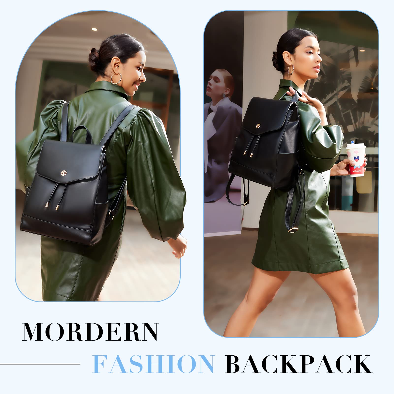 Missnine Small Backpack Purse for Women - Fashion PU Leather Backpack Purse, Ladies Travel Bag & Casual Daypack (Black) - Perfect for Work, School, Travel & Everyday Use
