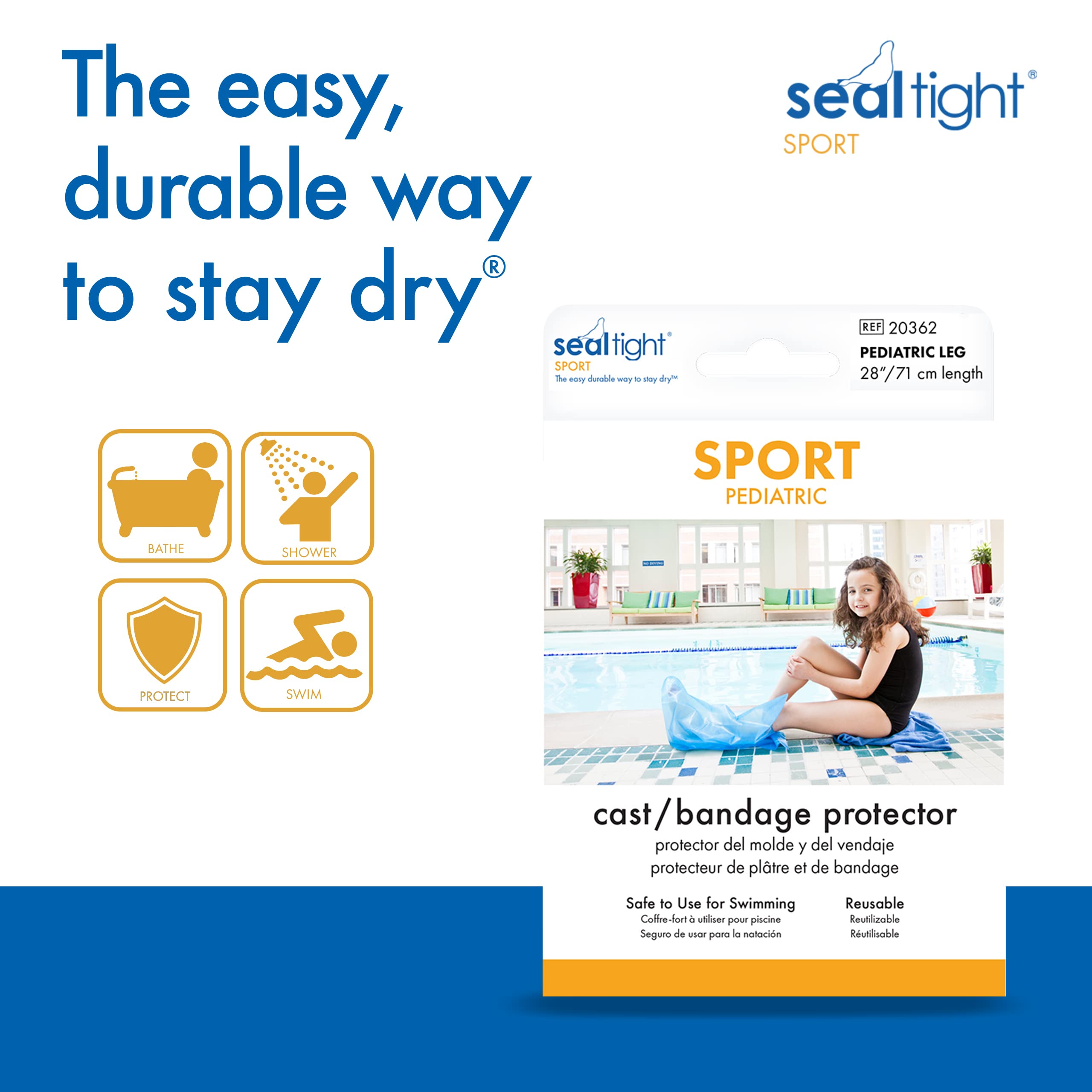 Brownmed Seal Tight Sport Pediatric Waterproof Cast Cover for Kids - Durable Swimming & Shower Protector for Leg Casts - Perfect for Swimming, Bathing & Outdoor Activities