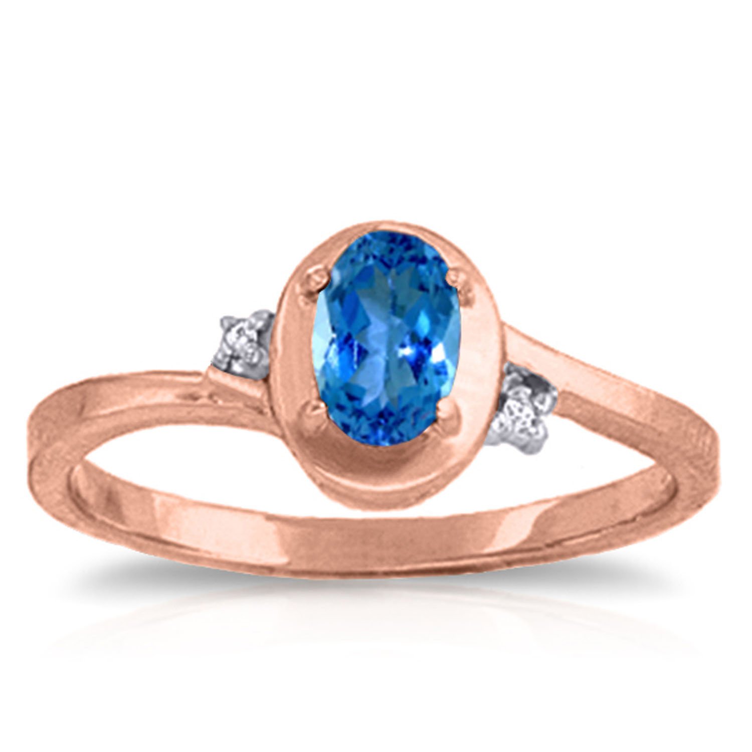 14K Solid Rose Gold Ring with 0.51 Carat Natural Diamonds & Oval Blue Topaz - Elegant Galaxy Gold GG Jewelry for Weddings, Anniversaries & Special Occasions