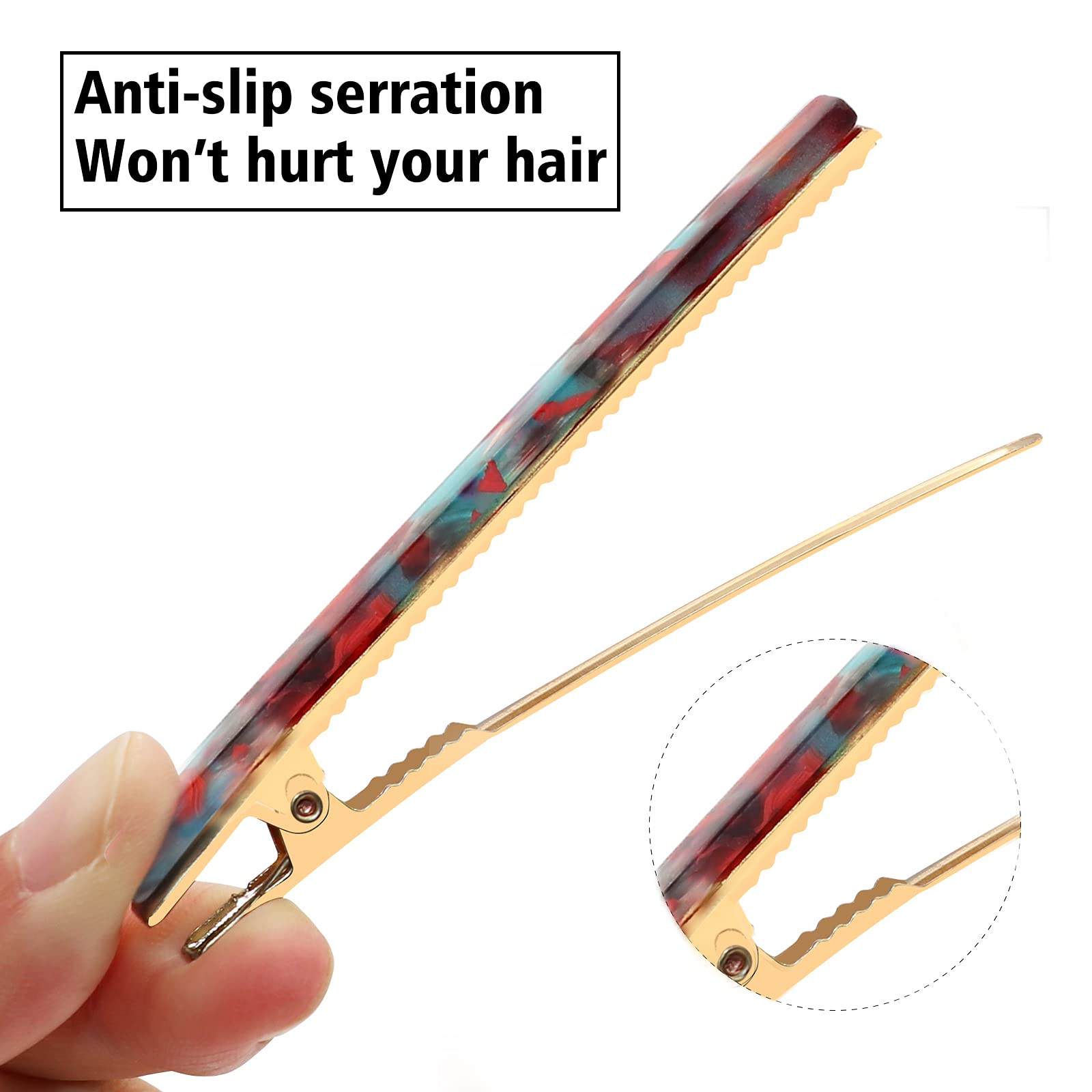 Cobahom 6Pcs Resin Duckbill Hair Clips for Women - Fashion Tortoise Shell Barrettes Hair Accessories for Women & Girls (3 Red + 3 Blue) - Perfect for Daily Styling, Parties & Gifts