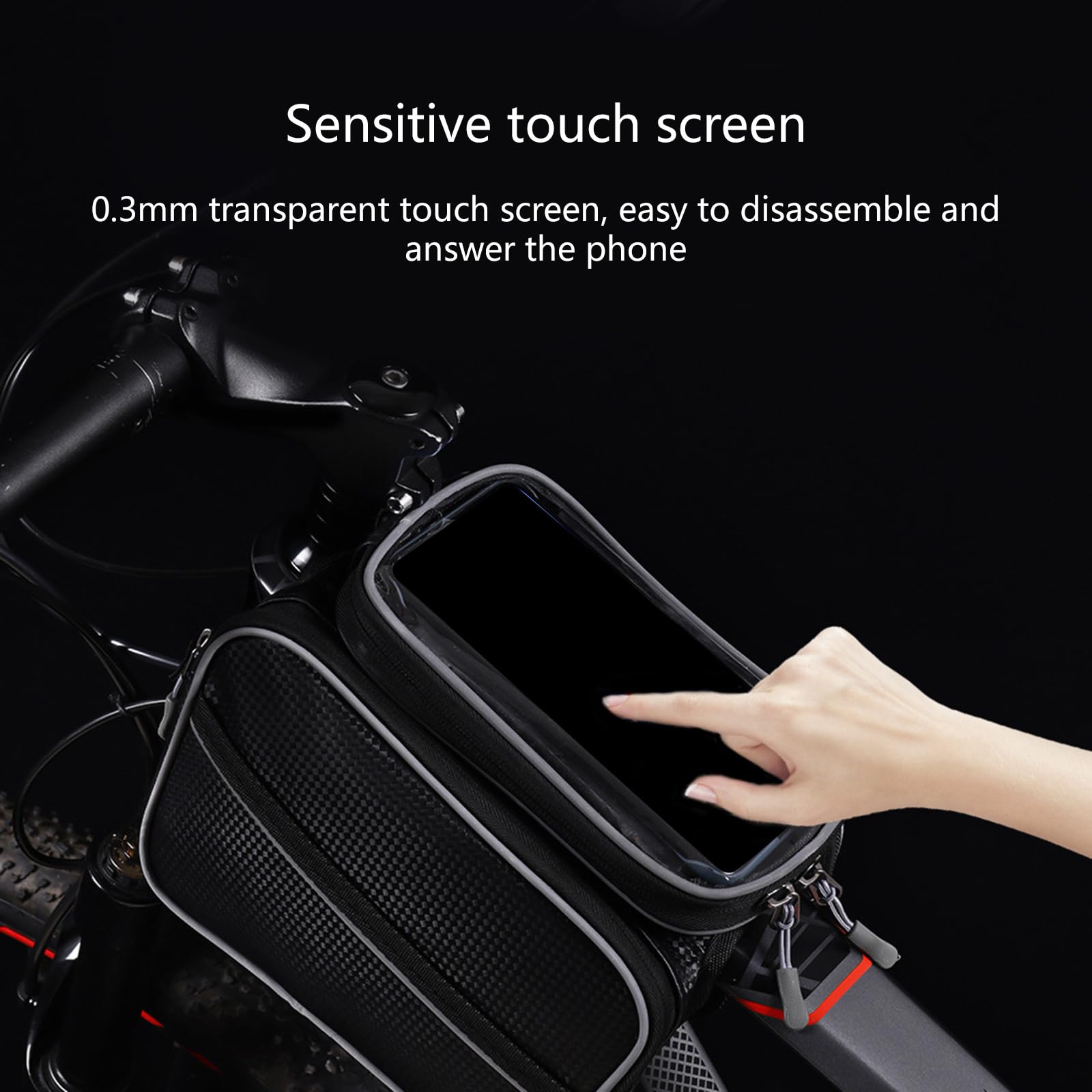 **Mountain Bike Front Frame Bag - Large Capacity Top Tube Pouch Pannier with Touch Screen Phone Holder - Perfect for Cycling, Commuting & Outdoor Adventures**