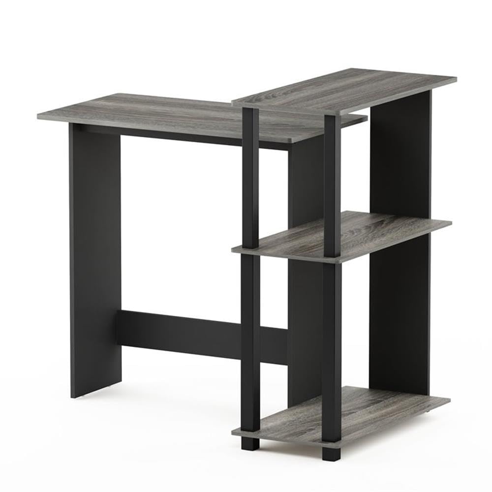 Furinno Abbott Corner Computer Desk with Bookshelf - Compact Home Office Desk for Small Spaces, French Oak Grey/Black Finish - Perfect for Study, Work, or Gaming Setup