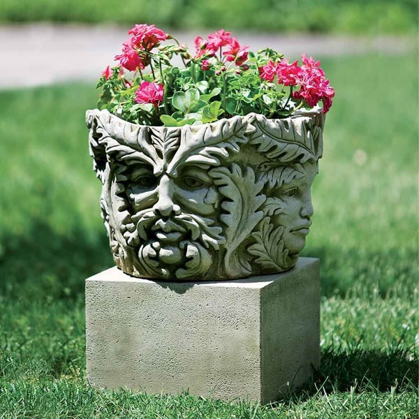 Textured Small Square Pedestal by Campania International - Perfect for Outdoor Garden Decor and Patio Accents