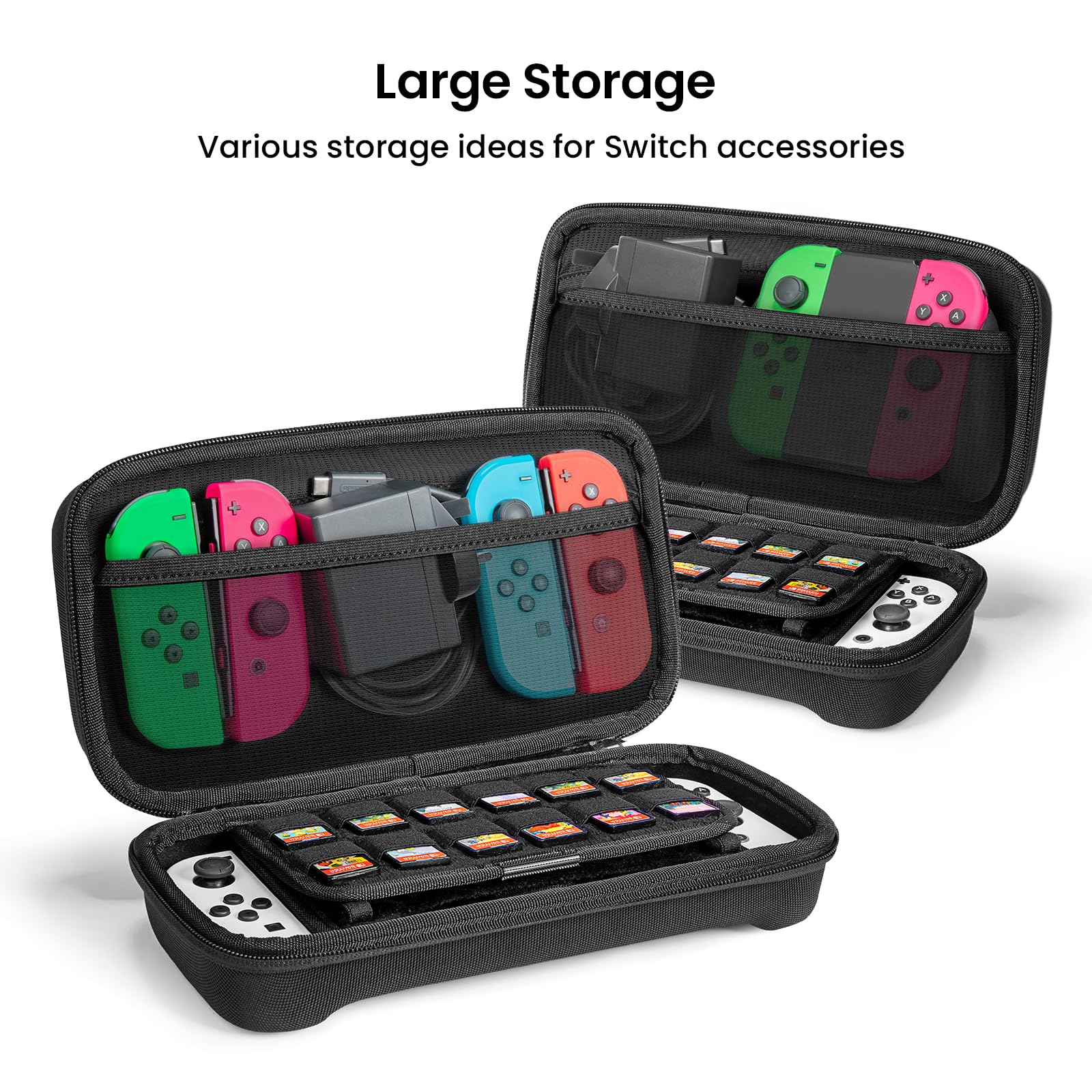tomtoc Protective Carrying Case for Nintendo Switch & OLED Model - Large Travel Bag with Pro Controller Pocket, Holds 24 Game Cartridges | Durable Portable Shell for Joy-Con Grip & AC Adapter | Perfect for Gaming On-The-Go, Travel & Commuting