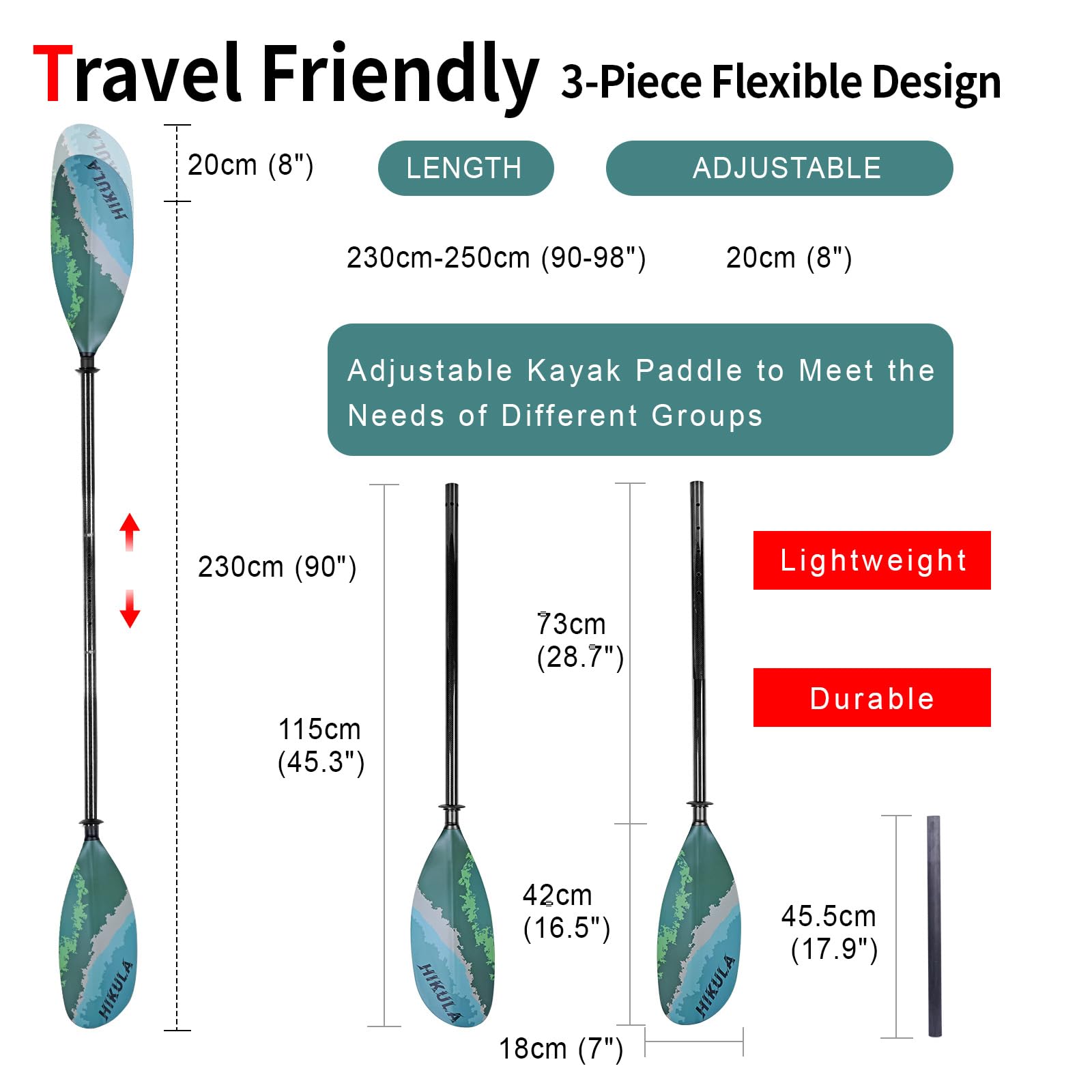 Premium Adjustable Carbon Fiber Kayak Paddle with PP Blade - 220-250cm Floating Lightweight Oar for Kayaking, Canoeing & Water Sports | Ideal for Touring, Fishing & Recreational Paddling