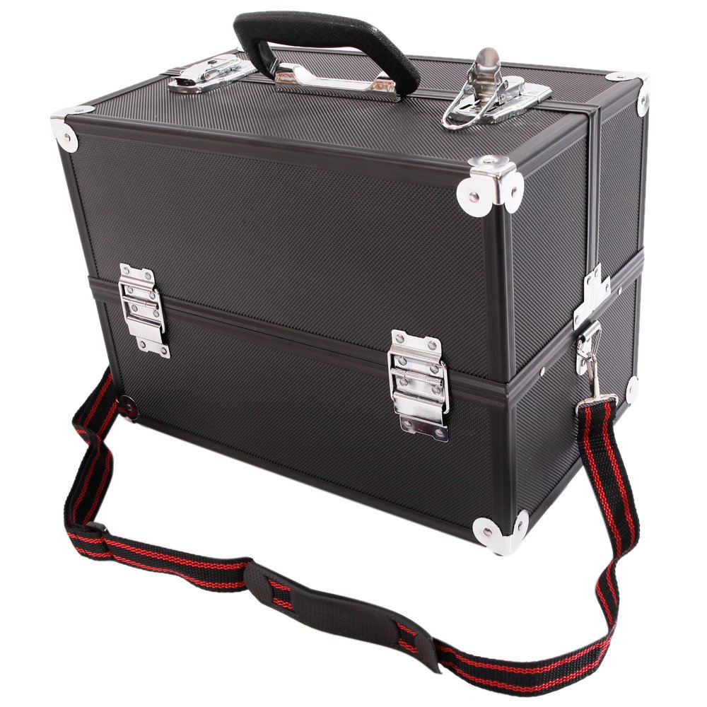 Professional Aluminum Alloy Portable Cosmetic Case - Lockable Jewelry & Makeup Storage Box with Key (Black) | Perfect for Travel, Salon & Home Organization