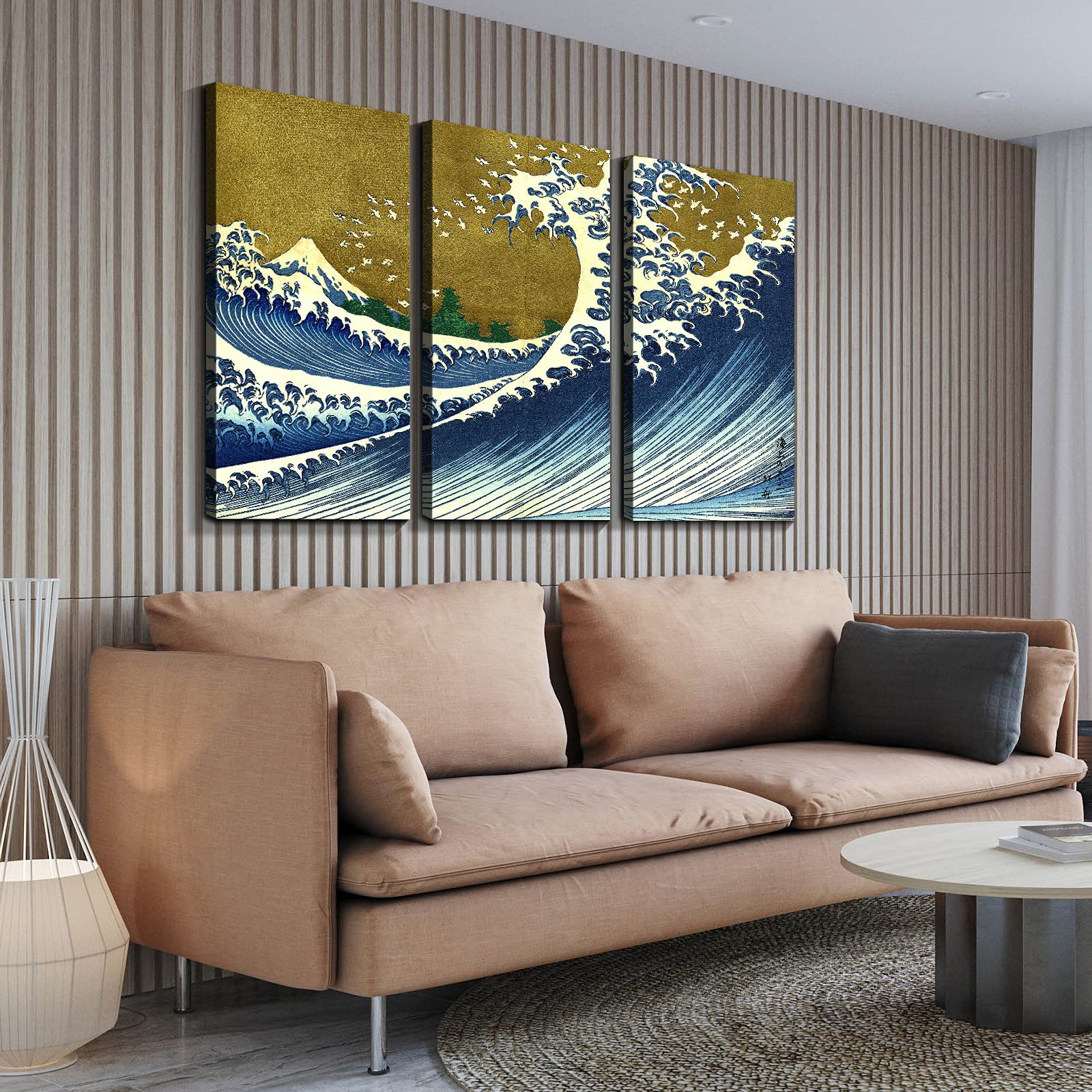 The Great Wave Off Kanagawa Canvas Wall Art - 3 Panel Japanese Ocean Painting Home Decor (20