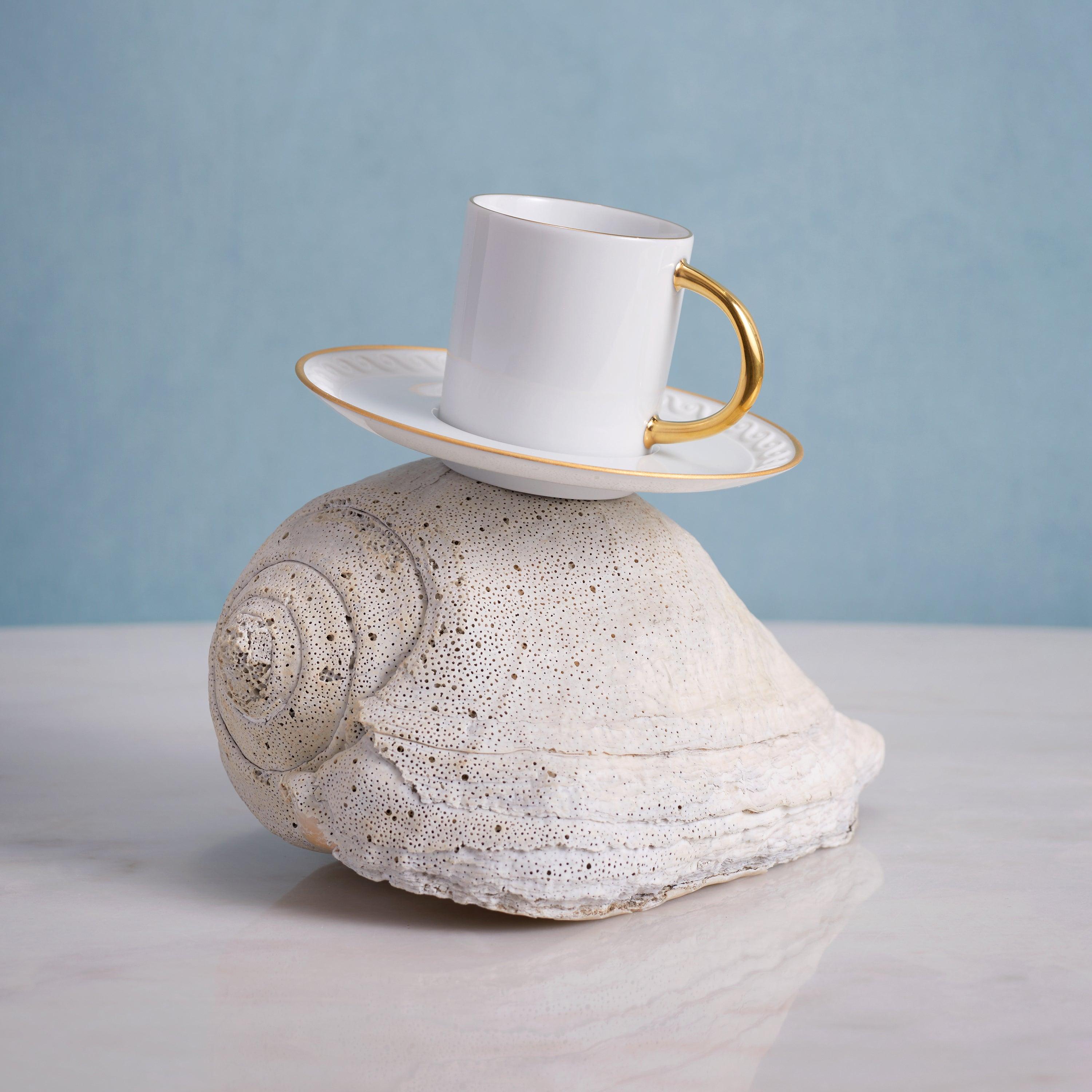 Premium Neptune Espresso Cup & Saucer Set - 24K Gold Plated Italian Ceramic - Perfect for Home Coffee Bar, Cafe, and Luxury Gifts