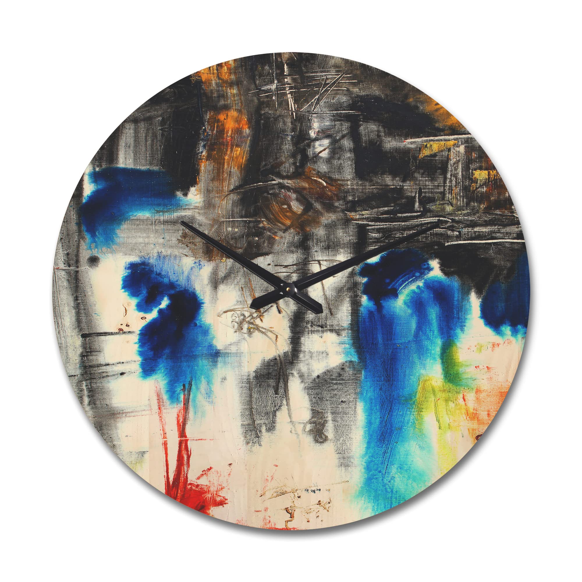 Modern Wood Wall Clock - Blue, Black & Yellow Pattern - Large Decorative Oversized Wooden Clock for Living Room, Bedroom & Office Décor - Perfect for Home, Office & Gifts