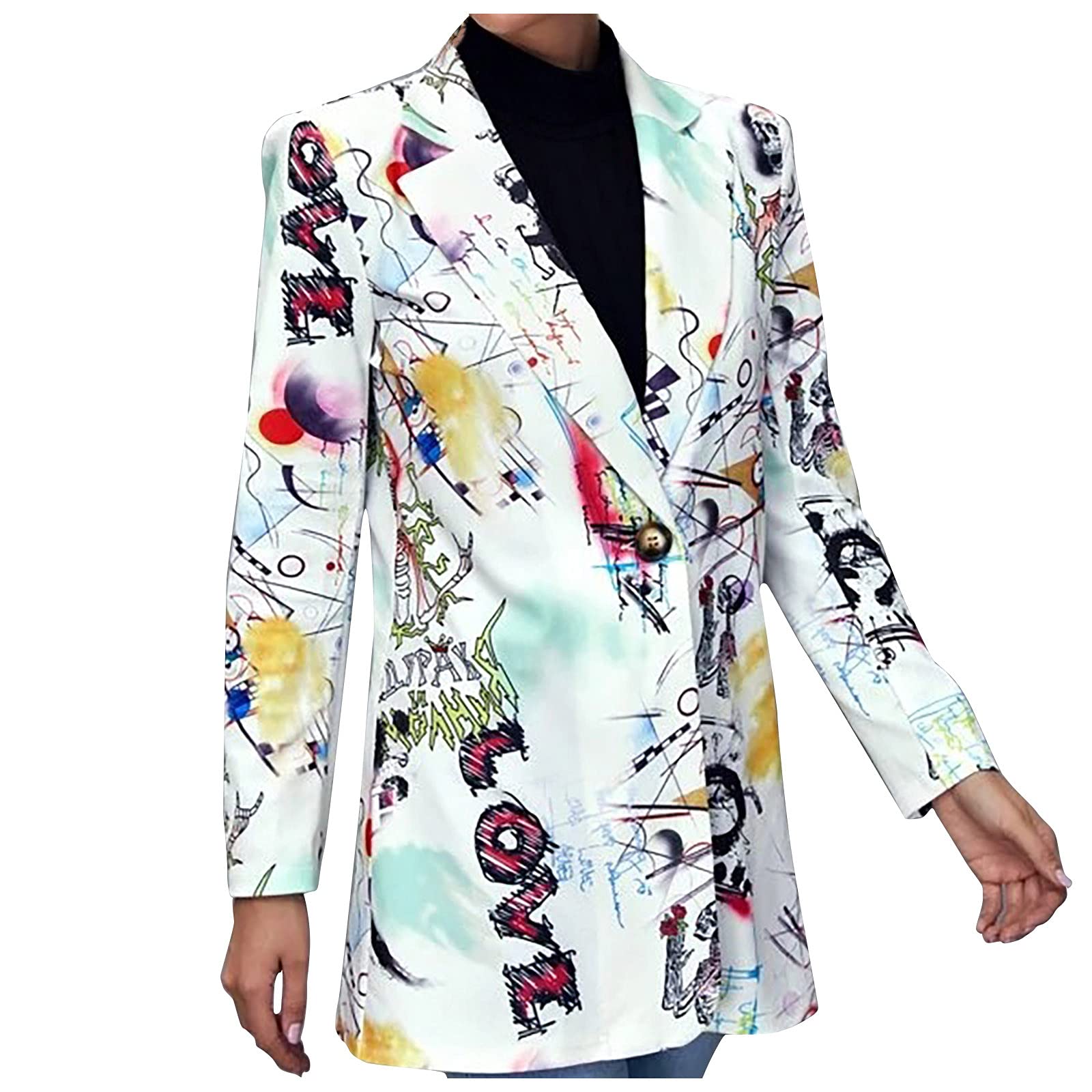 PEGONE Women's Printed Blazer Jacket - Stylish Fall Winter Fashion Coat for Office, Dating & Casual Outfits